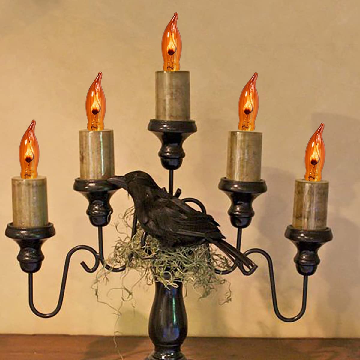 Romasaty C18 Flicker Flame Bulb - 12 Pack Orange Glass Flame Shaped Candelabra Light Bulbs