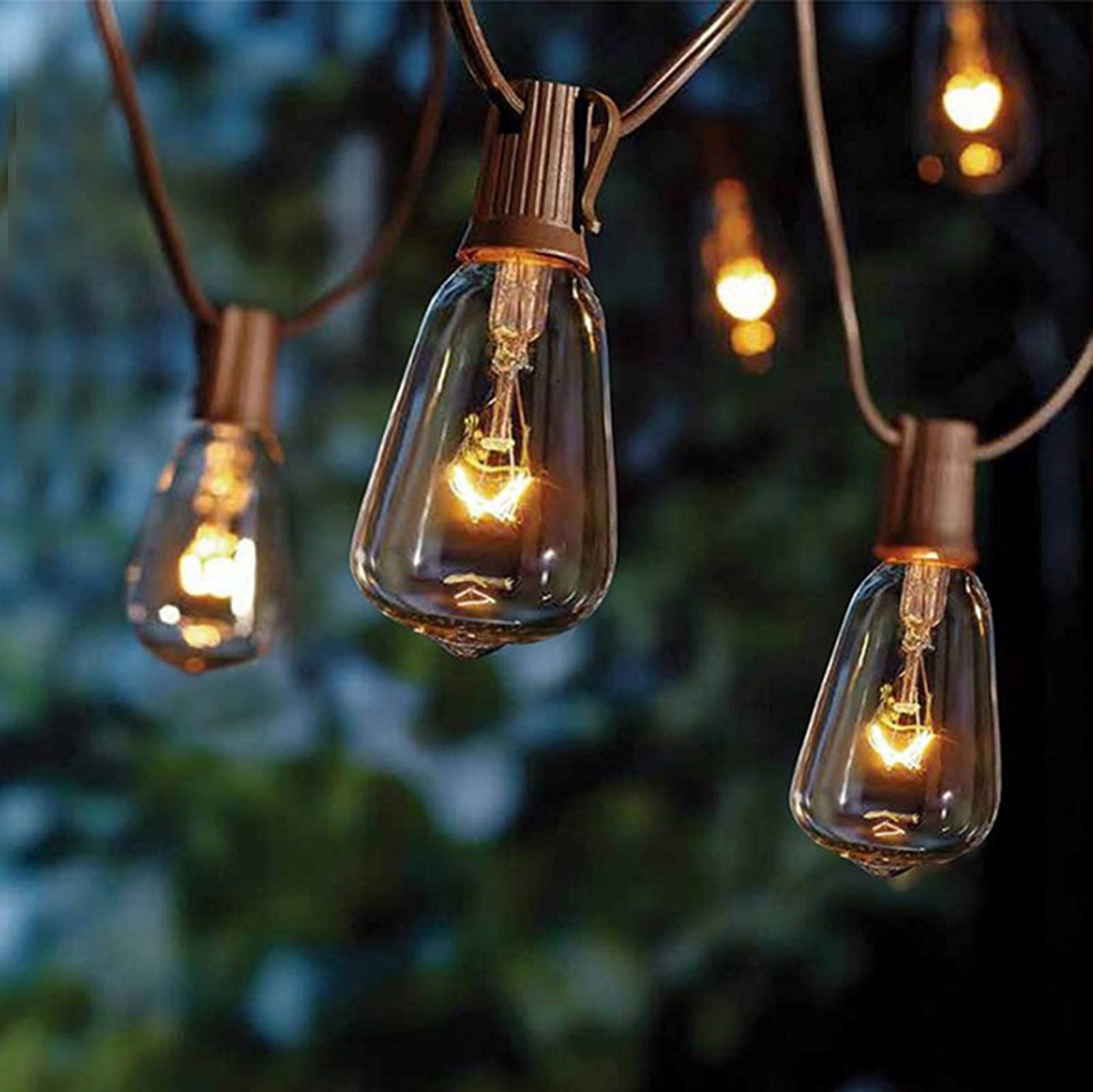 SUNSGNE Outdoor Patio String Lights, 10Ft, 11 Edison Bulbs, Brown, Plastic Glass