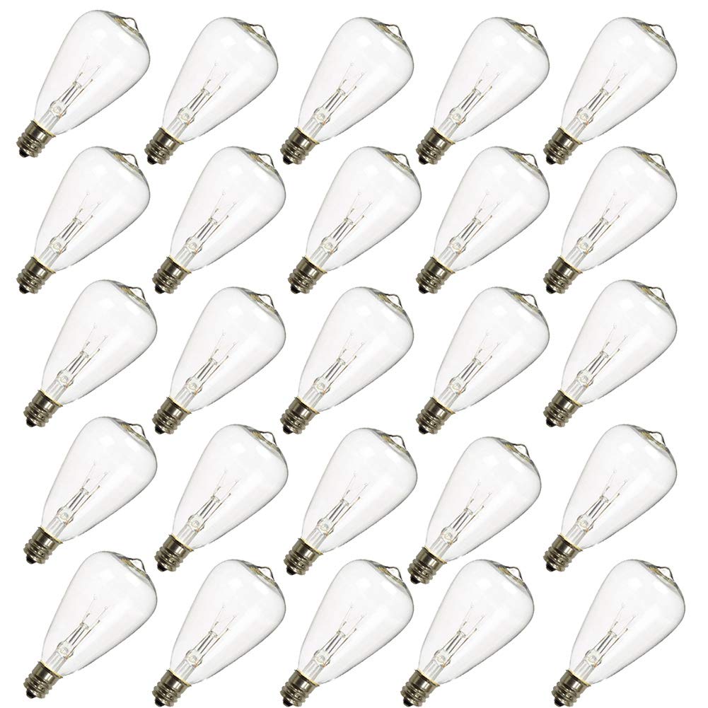 Romasaty 25-Pack St35 Light Bulbs Replacement Edison Clear Bulbs -5 Watts C7/E12 Screw Base For Indoor/Outdoor Patio String Ligh