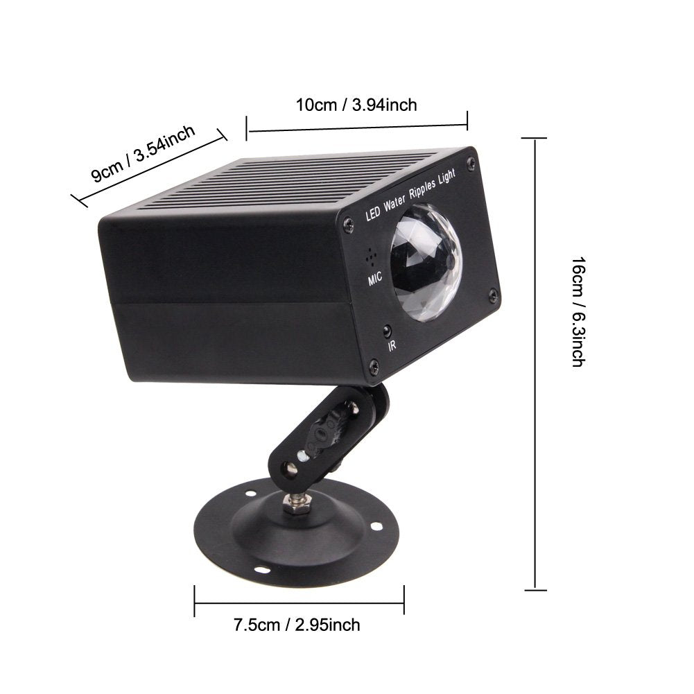 KOOT 16 Color Water Ripple Lights, LED Projector, Sound Activated, Small, Black