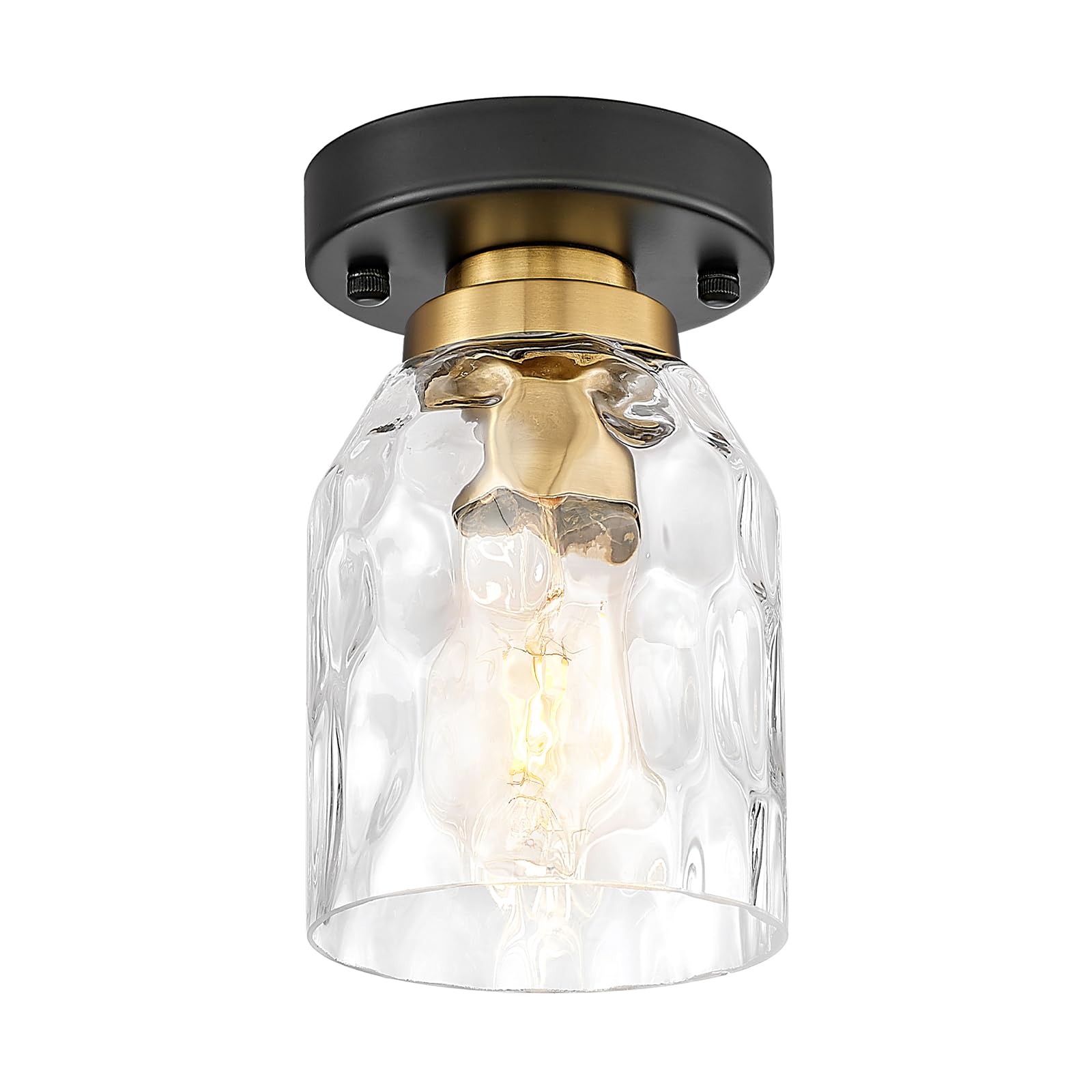 Zeyu Industrial Semi Flush Mount Ceiling Light, Round Hallway Lighting Fixtures Ceiling For Kitchen Entryway, Water Ripple Glass