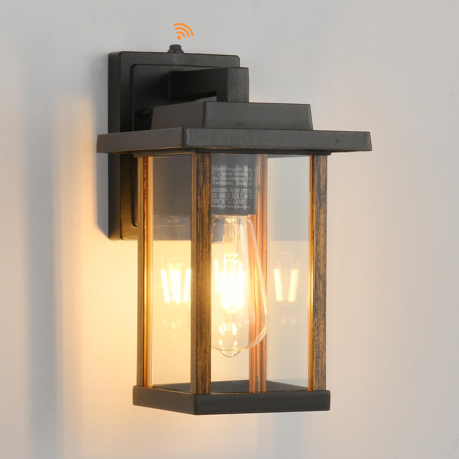 Smeike Outdoor Wall Sconce, Outside Porch Light Fixtures, Dusk to Dawn Wall Mount Anti-Rust Exterior Wall Lights in Wood Grain &