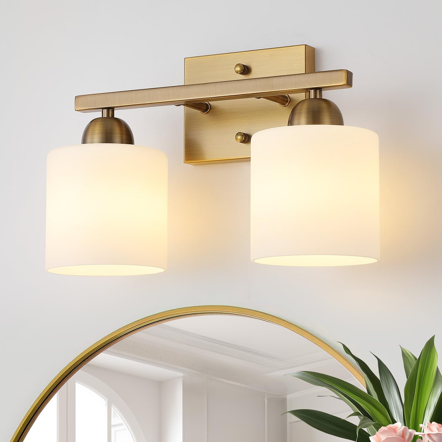 Mecgirn Stainless Steel Bathroom Light Fixtures, 2 Light Vanity Lights Over Mirror, Brass Finish, Model B0003-2-Brass