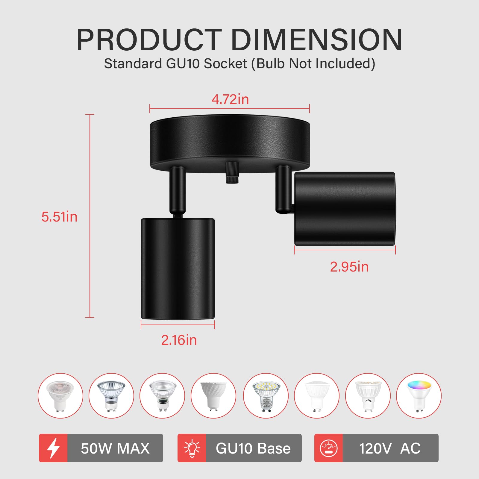 BoostArea LED Track Lighting Kit, 2 Light, Metal, Black, Model C0321, Flexibly Rotatable Heads