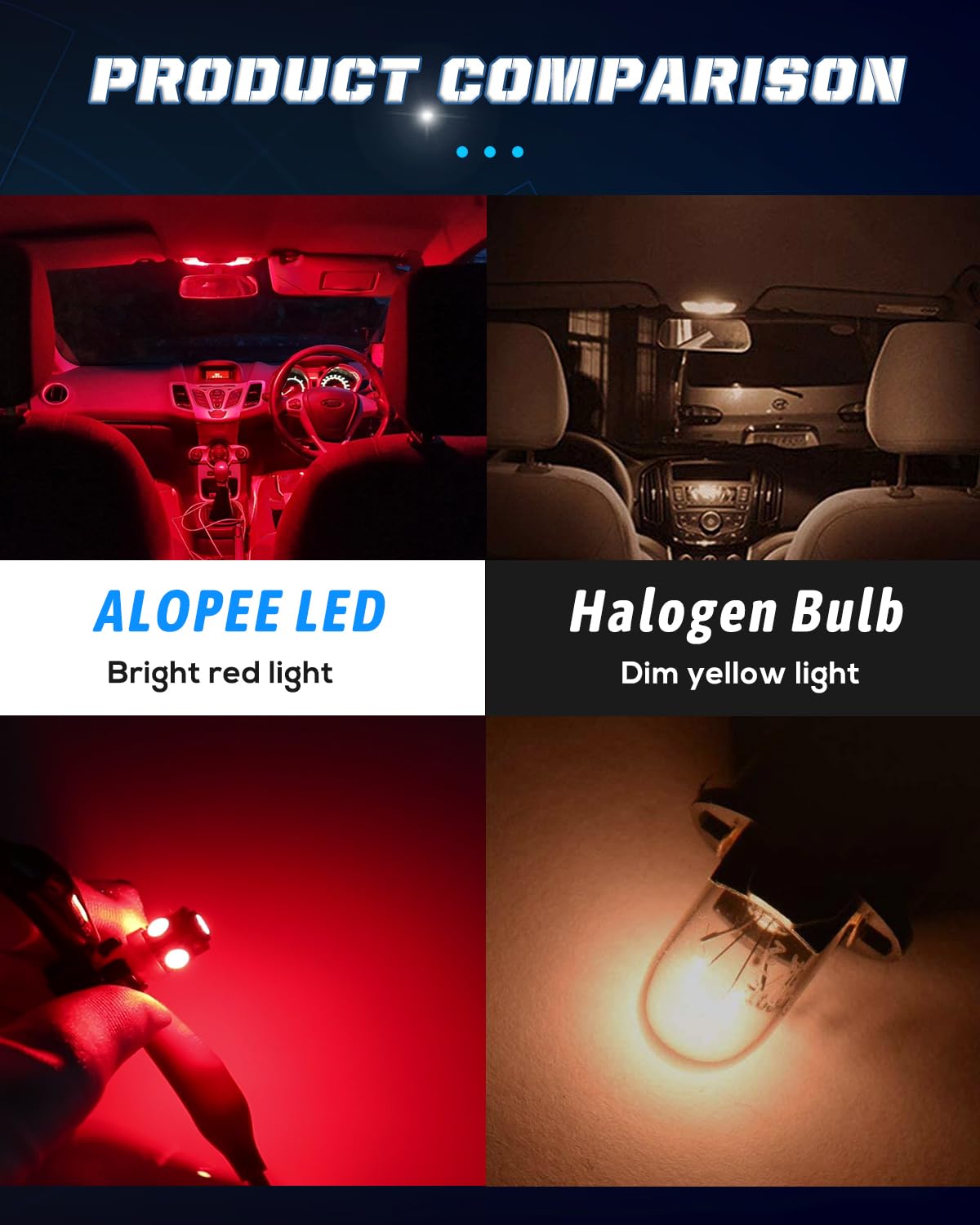 Alopee 30 Pack LED 194 Bulb Red 5050 5SMD DC 12V Replacement for T10 158 168 193 198 2825 Car Interior Dome
