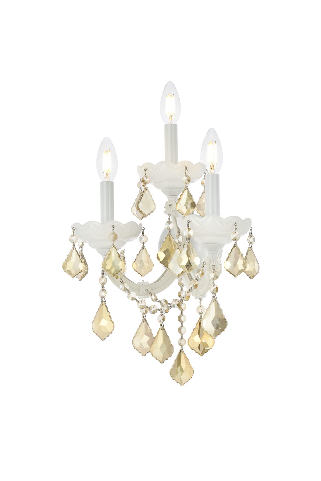 Elegant Lighting 3-Light Wall Sconce - Royal Cut Golden Teak, White Finish, 2800W3Wh-Gt/Rc
