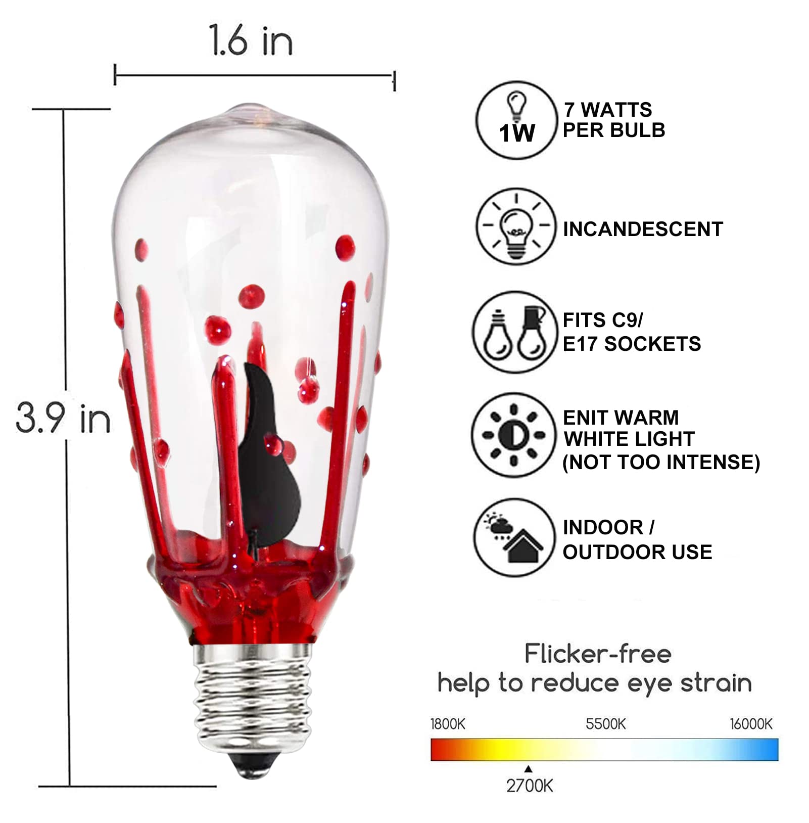 Abeja Edison Replacement Light Bulbs, ST40, 1W E17, Blood Tears, 10 Pack