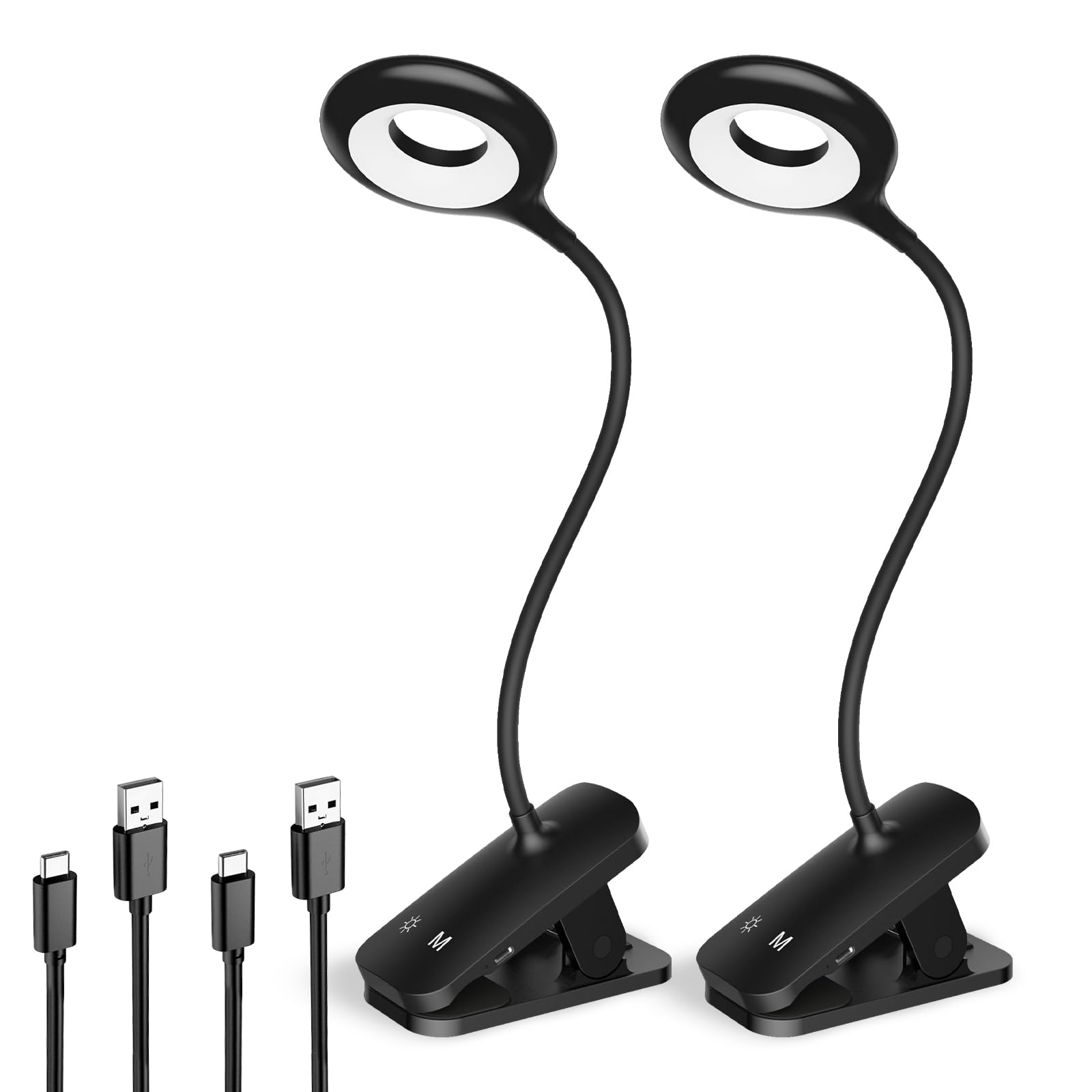 HECDSTLY 2 Pack Clip on Reading Light for Bed Headboard, Battery Rechargeable Large Clamp Bed Lamp - 5 Colors 5 Brightness, Flex
