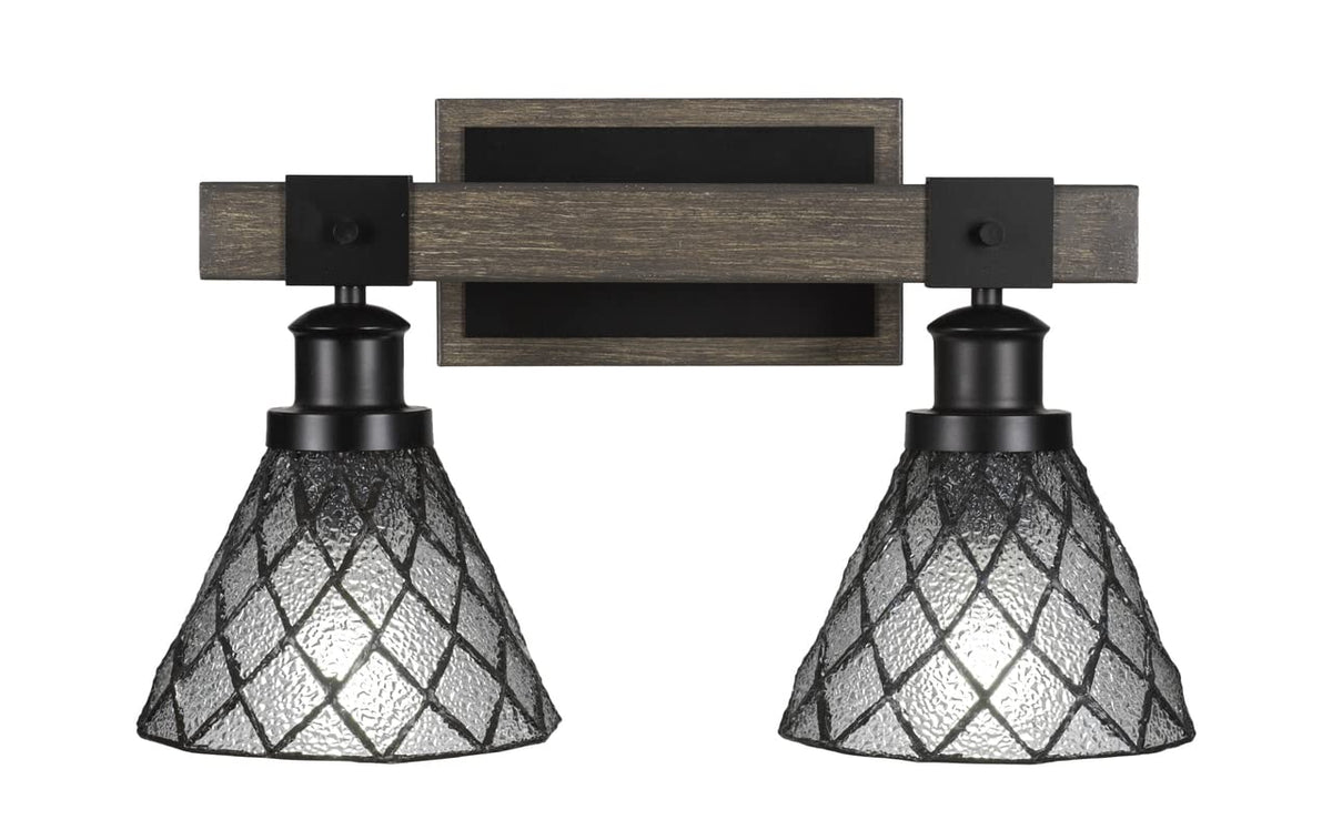 Tacoma - 2 Light Bath Bar-10.25 Inches Tall And Inches Wide-Black/Painted Wood Finish-Diamond Ice Art Glass Color