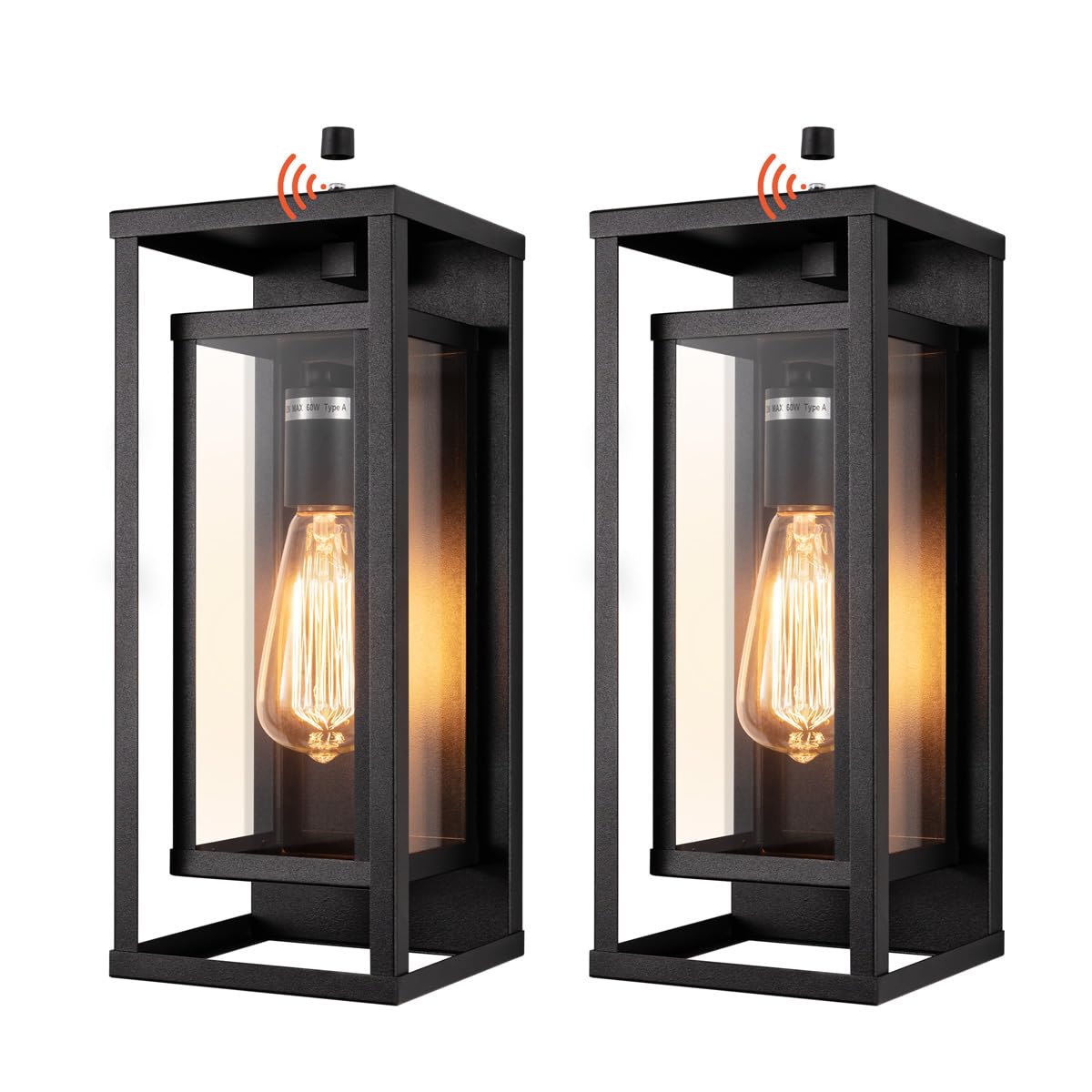 Mirrea 14&quot; Waterproof Outdoor Wall Sconce - Matte Black Metal Frame & Clear Glass Shade, Pack Of 2