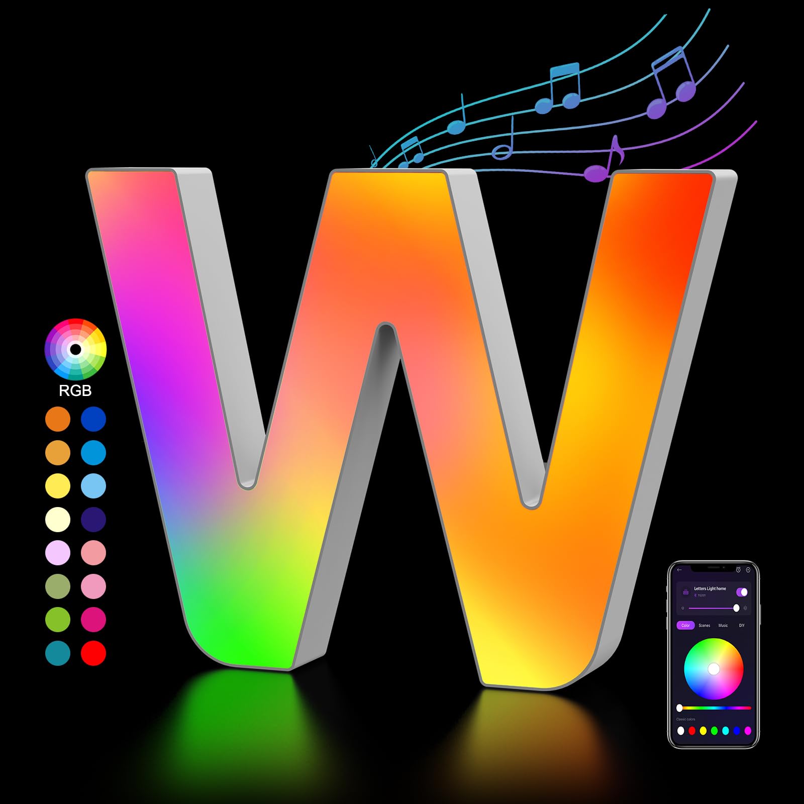 OJQ Light Up Letters LED - Colorful Alphabet Decor, Music Sync, Model A1, White, Perfect for Bedroom and Party Gifts