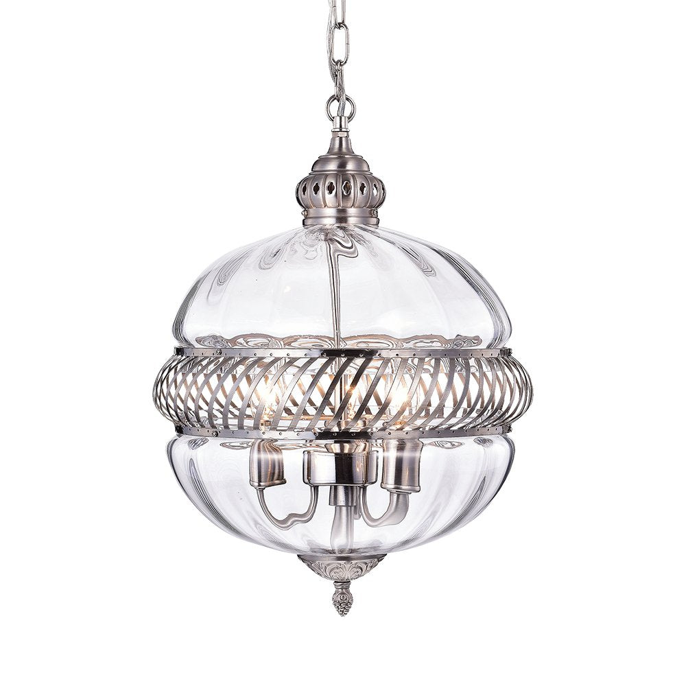Warehouse Of Tiffany Permin Globe 13&quot; Clear Glass & Metal Light Fixture, Nickel Finish