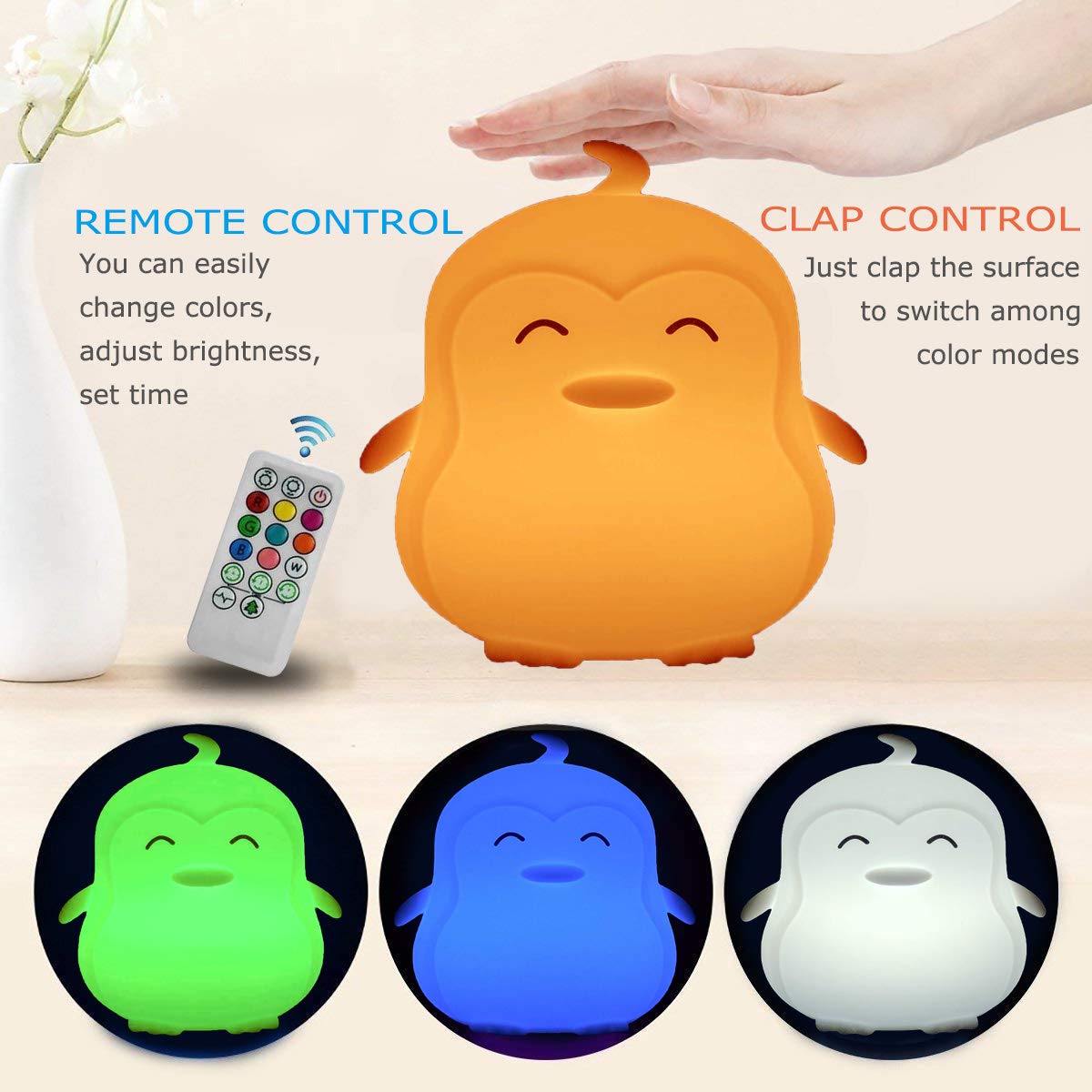 Glinrui Large Penguin Night Lights for Babies Bedroom Light, lamp Kids, Toddler Nursery lamp Soft Decorative Lamps - Break Resis