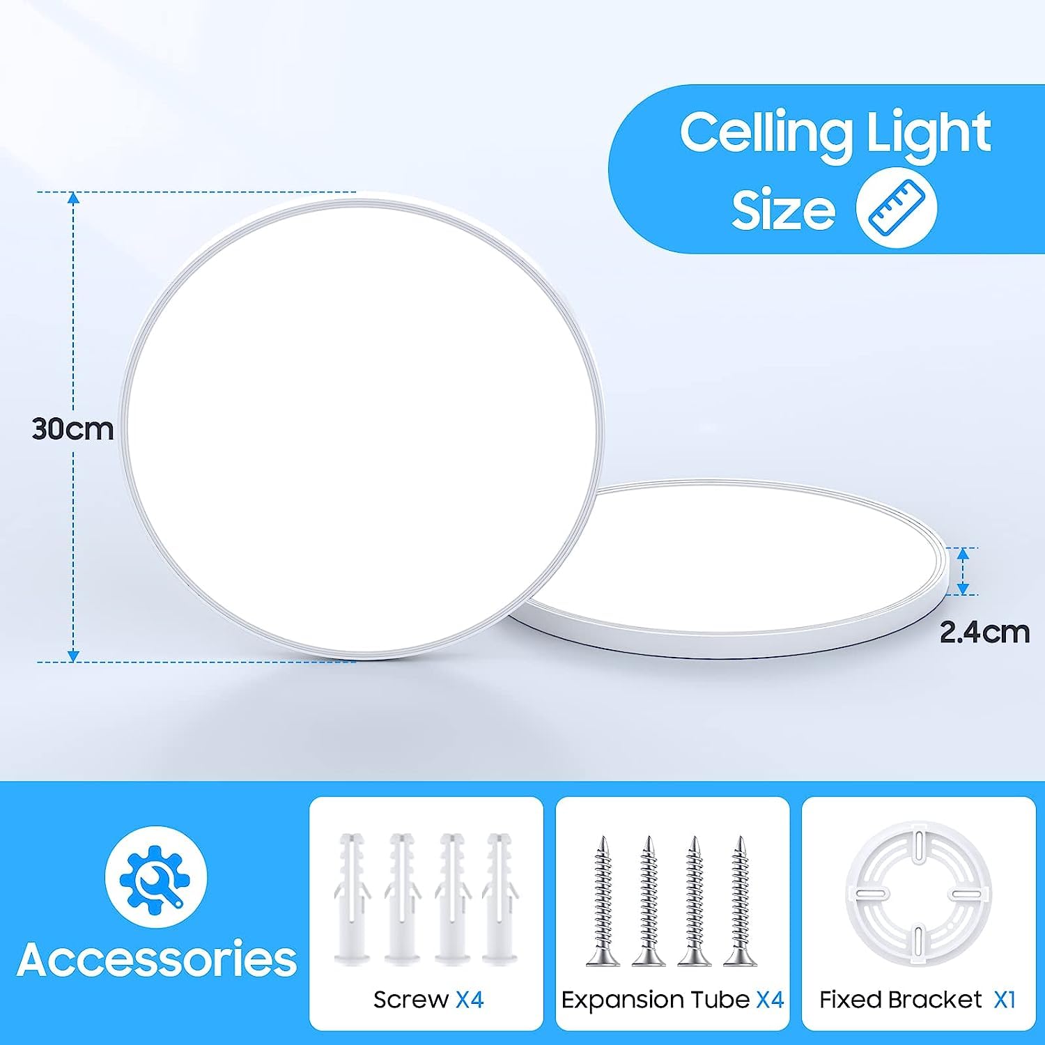 Dealgadgets Flush Mount Ceiling Light Fixtures,12Inch Flat Led Light For Ceiling,6500K 3200Lm Ultra Thin Round White Lamp For Be