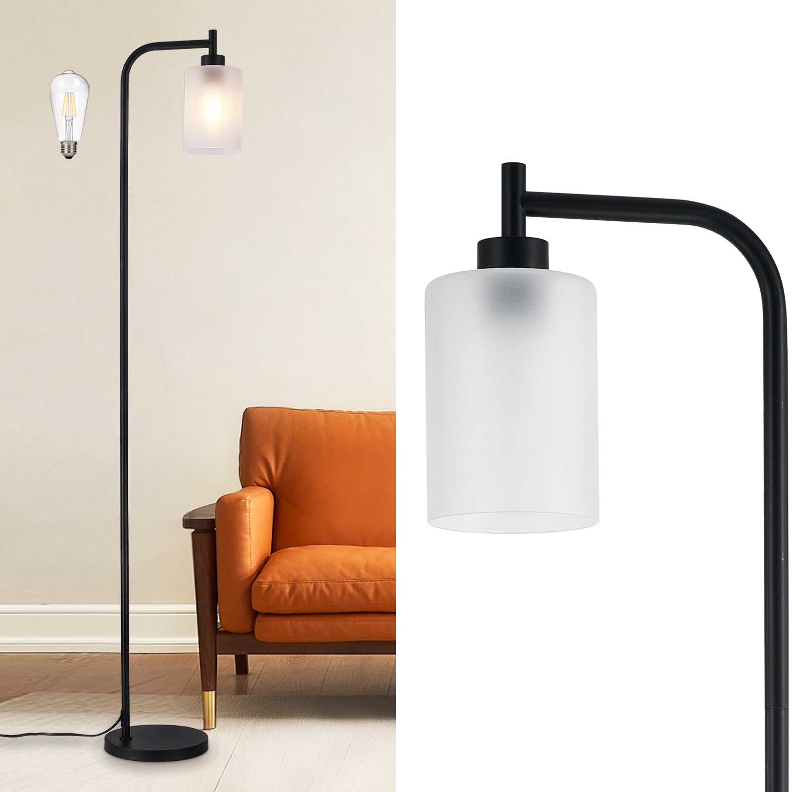 Dllt Floor Lamp Tall For Room: Black Standing Lamp With Frosted Glass Lampshade For Living Room - Modern Bright Lamp For Bedroom