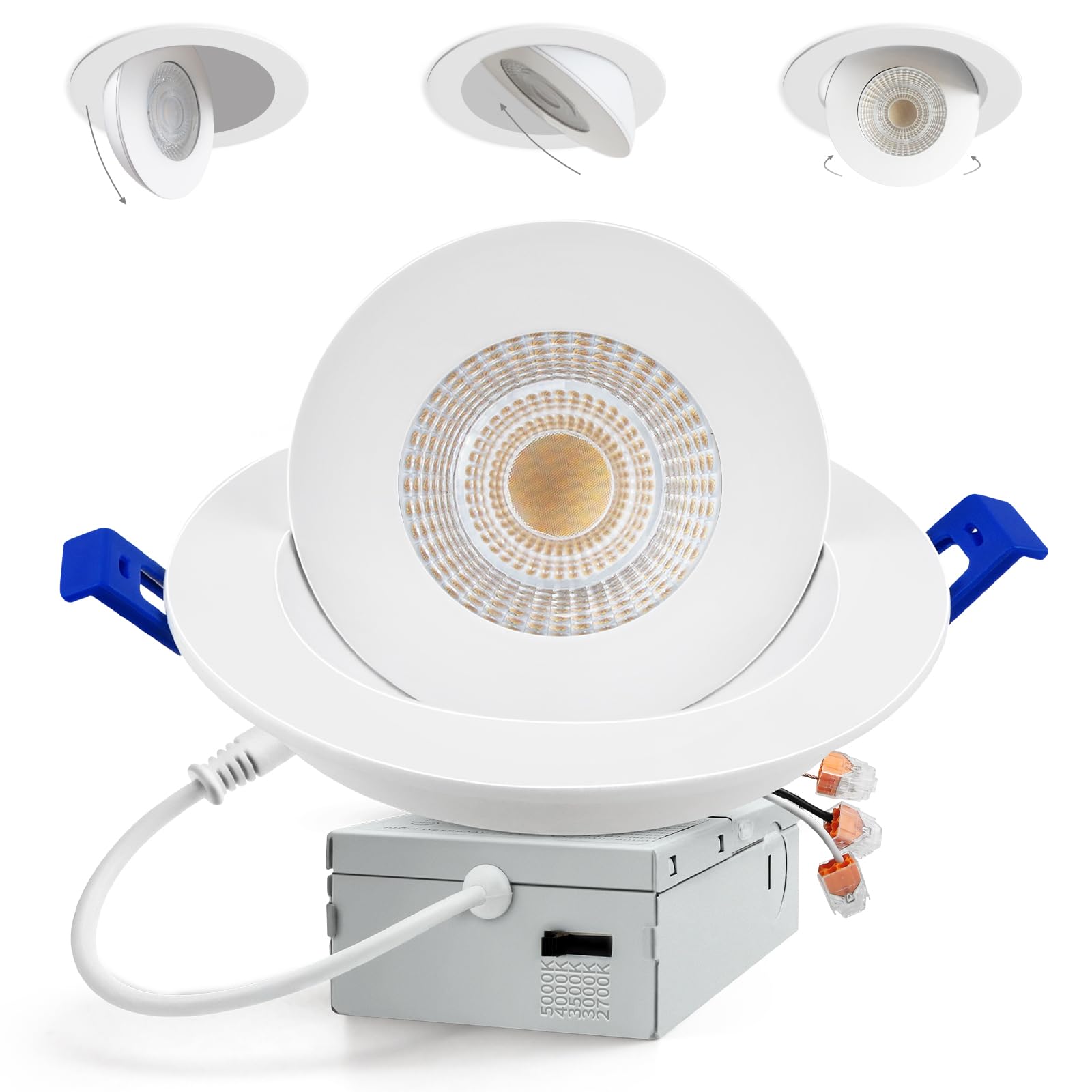 Adetu Led Recessed Lighting 6 inch, 360+90 Adjustable Directional Gimbal 6 inch Led Recessed Light, 2700K-5000K 5CCT Dimmable Re