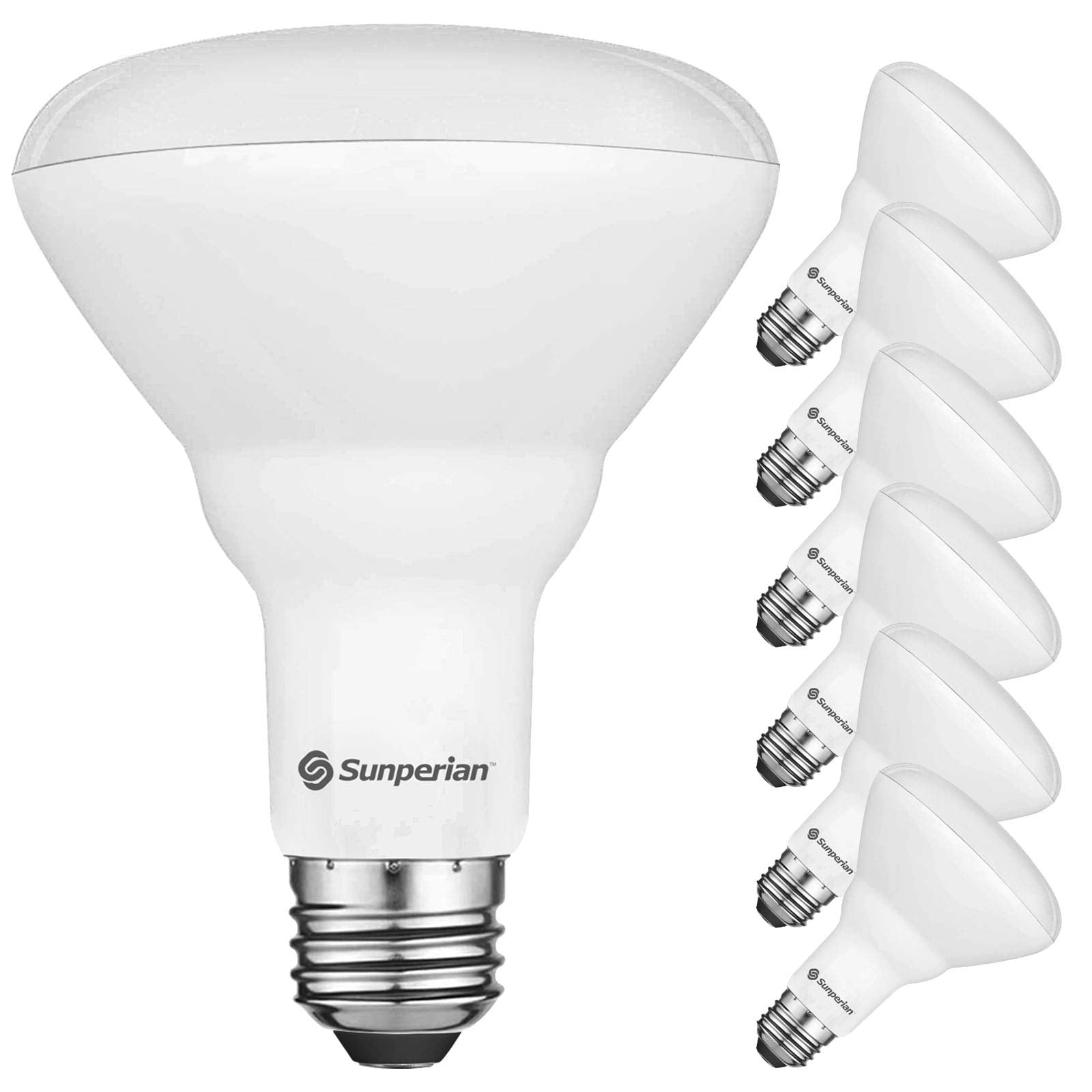 SUNPERIAN BR30 LED Bulb, 8.5W=65W, 4000K Cool White, Dimmable, 800 Lumens, 6 Pack, E26 Base