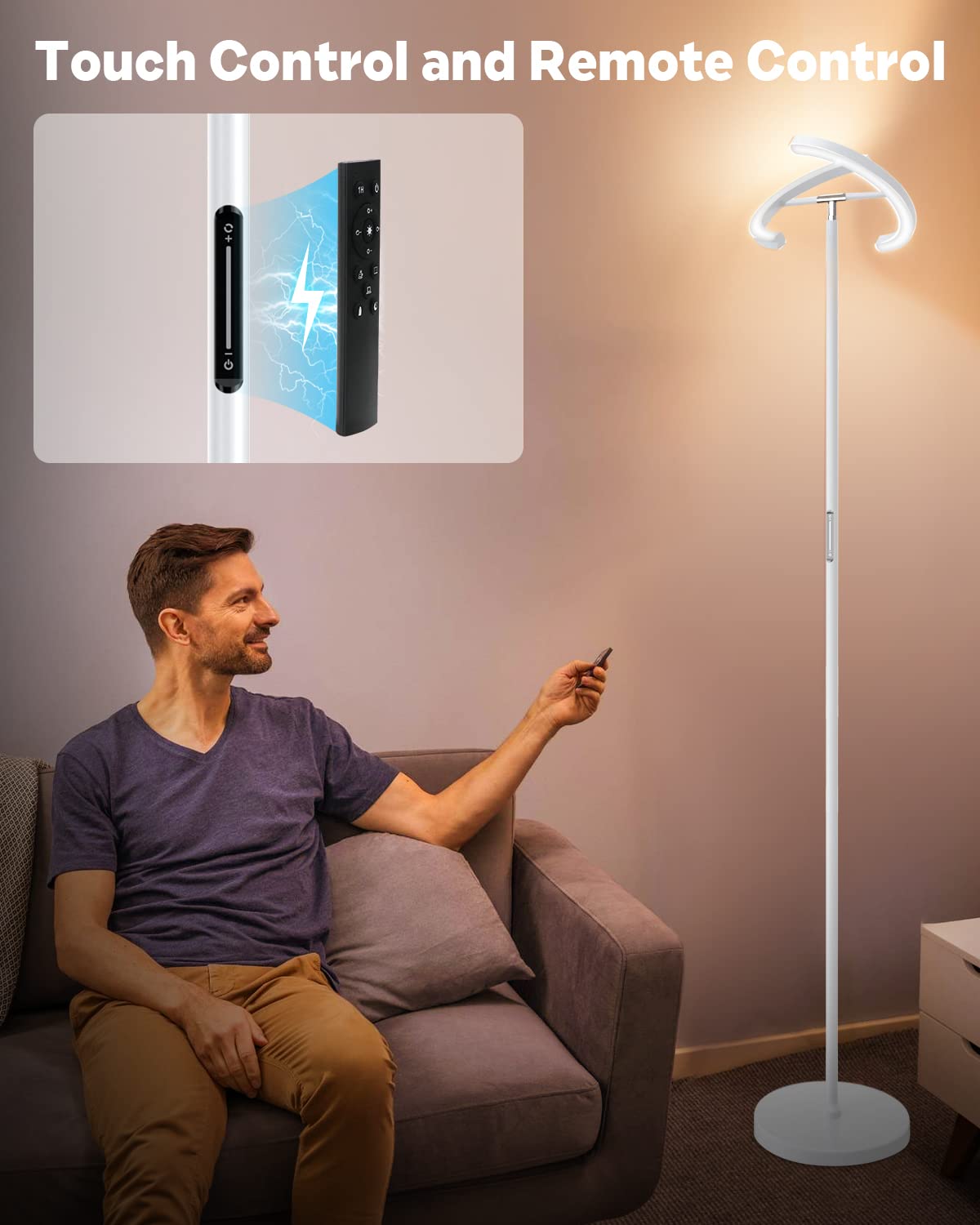 SIBRILLE White Floor Lamp, Modern 20W LED, Stepless Dimmable, Touch & Remote Control, Model H101107