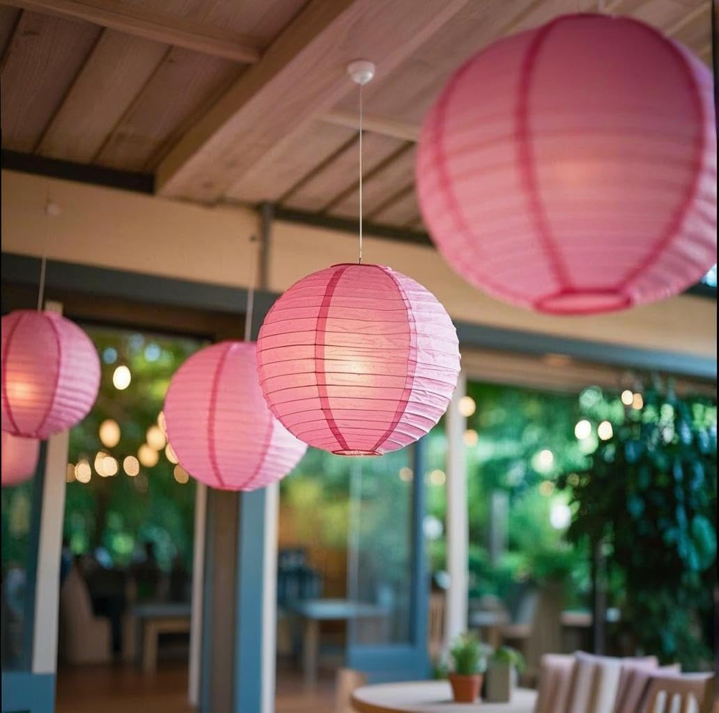 Capesaro Pink Paper Lanterns Decorative 10Pcs Party Hanging Decorations For Bachelorette Wedding Birthday Baby Shower Graduation Anniversary Mermaid Themed Room Decor Diy Activities