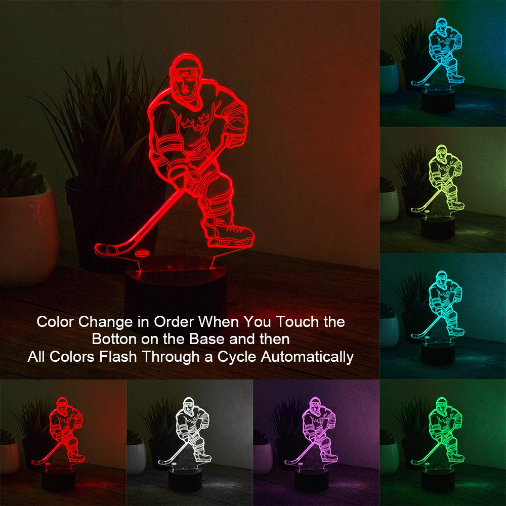 Ticent Hockey Player Night Light, Hockey 3D Lamp Lighting Lights For Kids 7 Led Color Changing Touch Table Desk Lamps Cool Toys