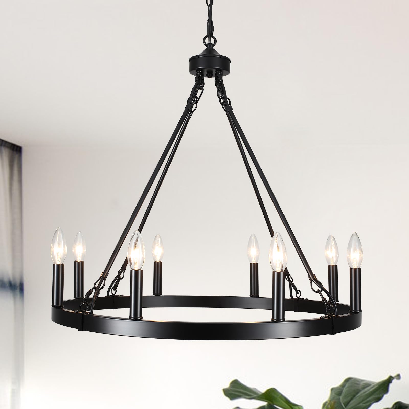 YLCHYTDZSW 8-Light Black Chandelier for Dining Room 26 Inch Wagon Wheel Chandeliers Farmhouse Light Fixture Kitchen Island Round