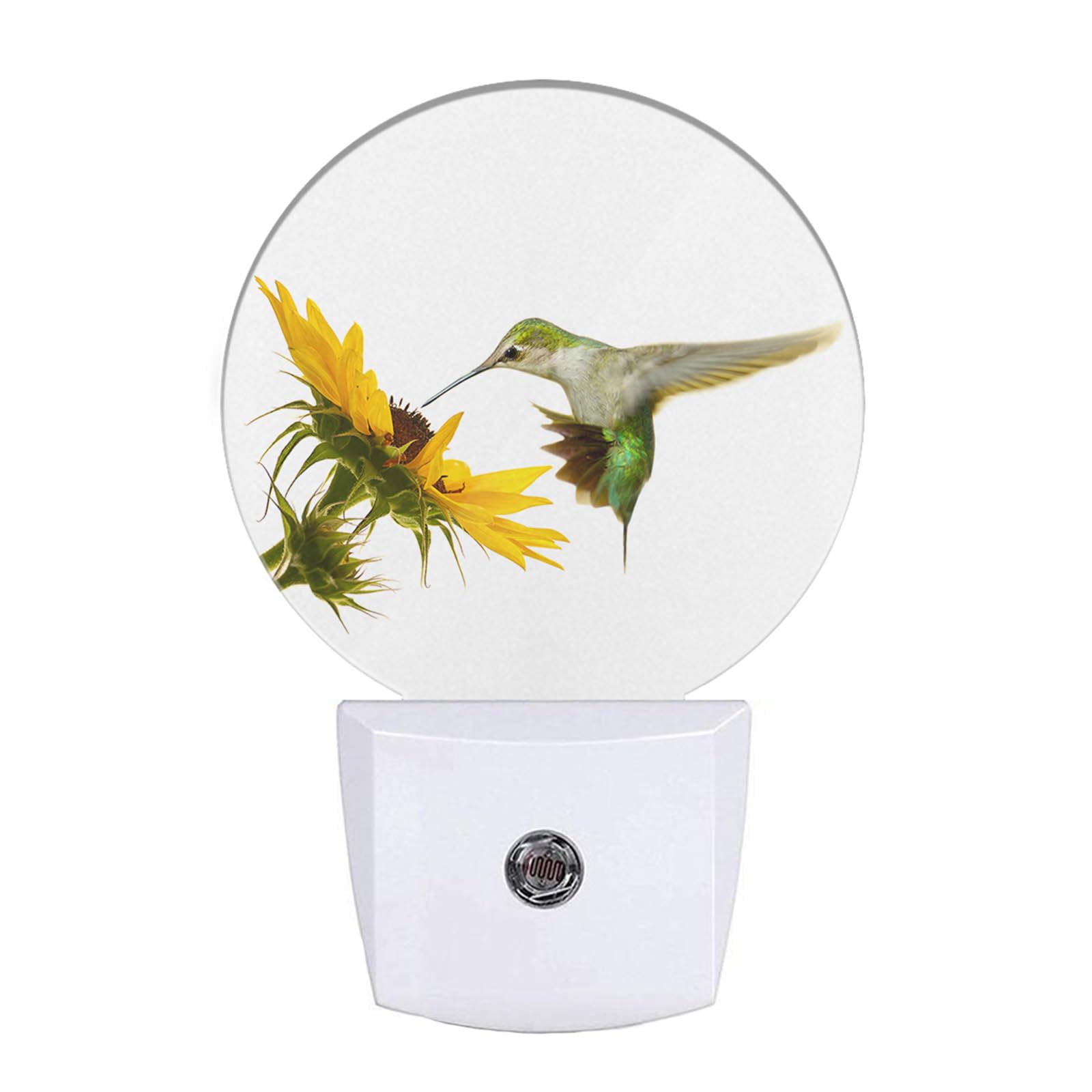 EKOBLA Hummingbird and Sunflower Night Light Lovely Bird Yellow Flowers Night Lights Plug into Wall for Women Girls, Round Led N