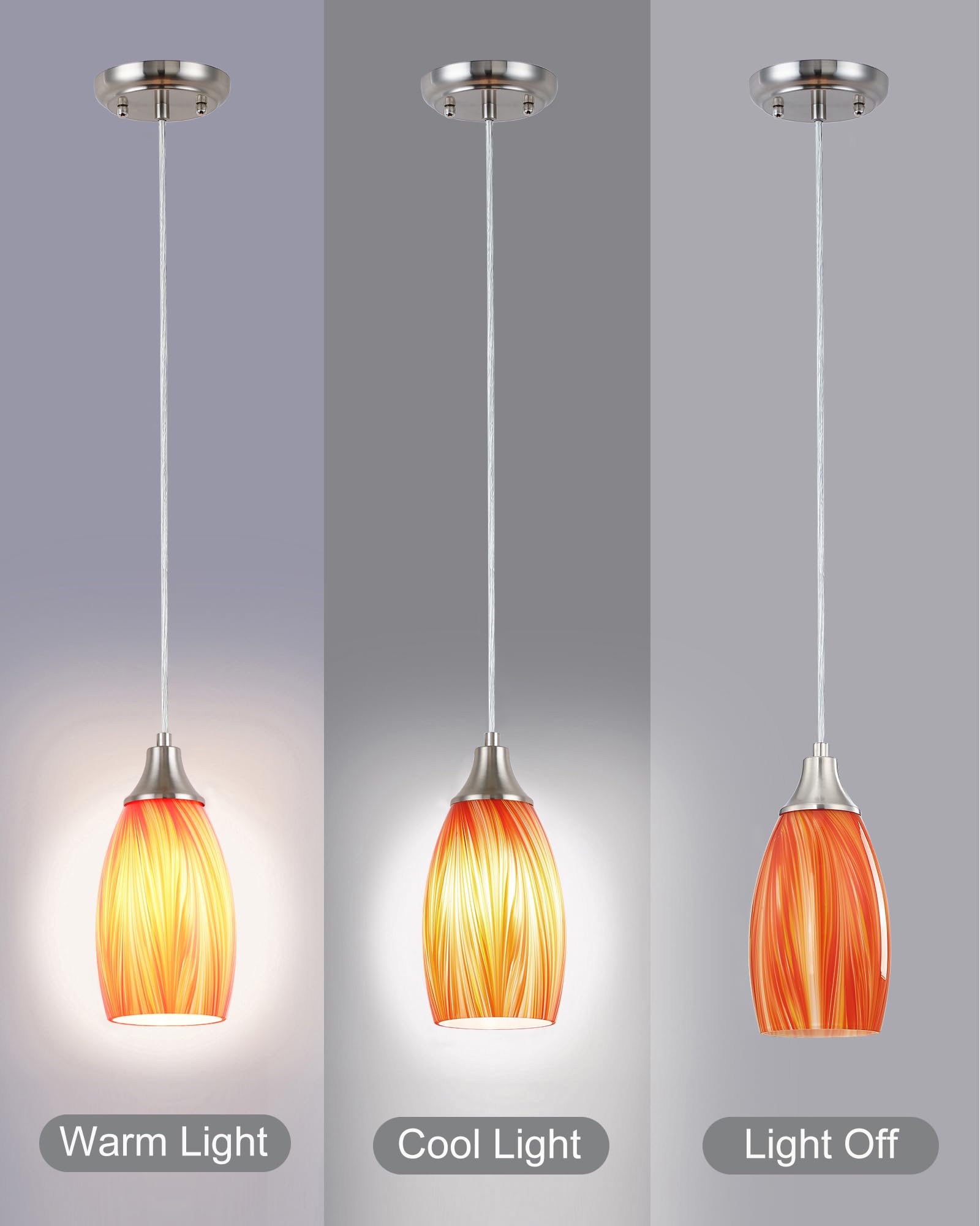 Glass Pendants Lights Kitchen Island Handcrafted Art Glass Mini Pendant Light Fixtures Oval Pendant Light Shade With Brush Nicke