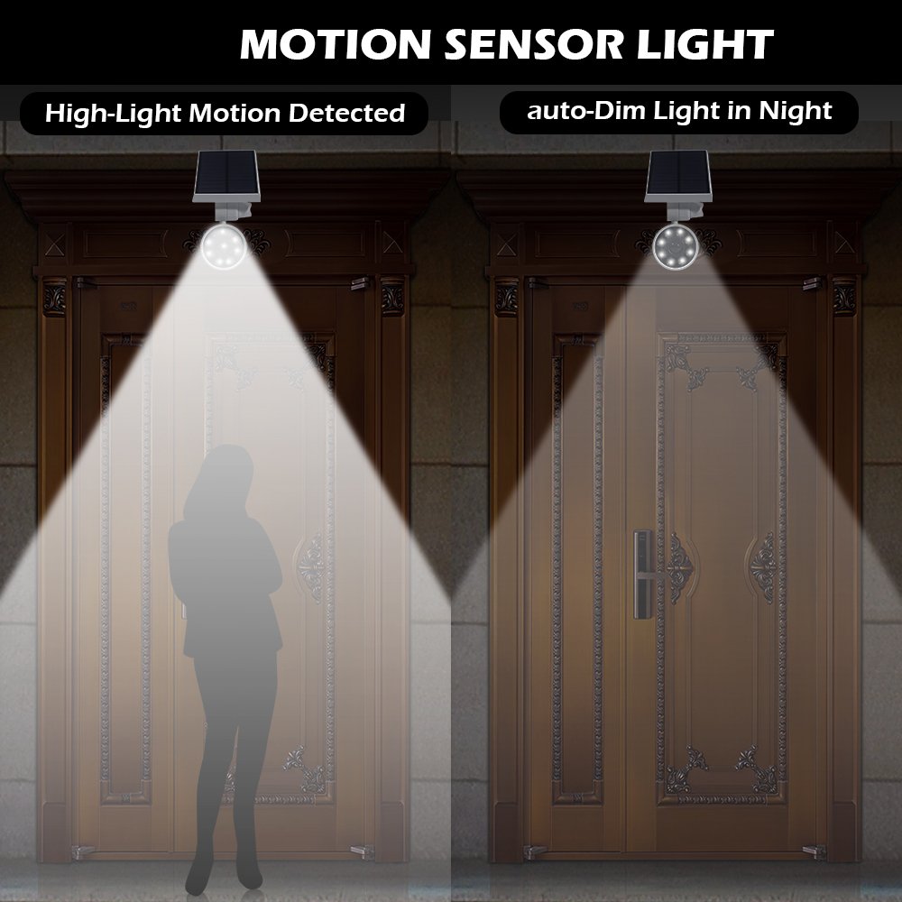 Amaqua Solar Motion Sensor Lights, 1400-Lumen, 9W Led, Outdoor Security Spotlight, White, 2 Pcs