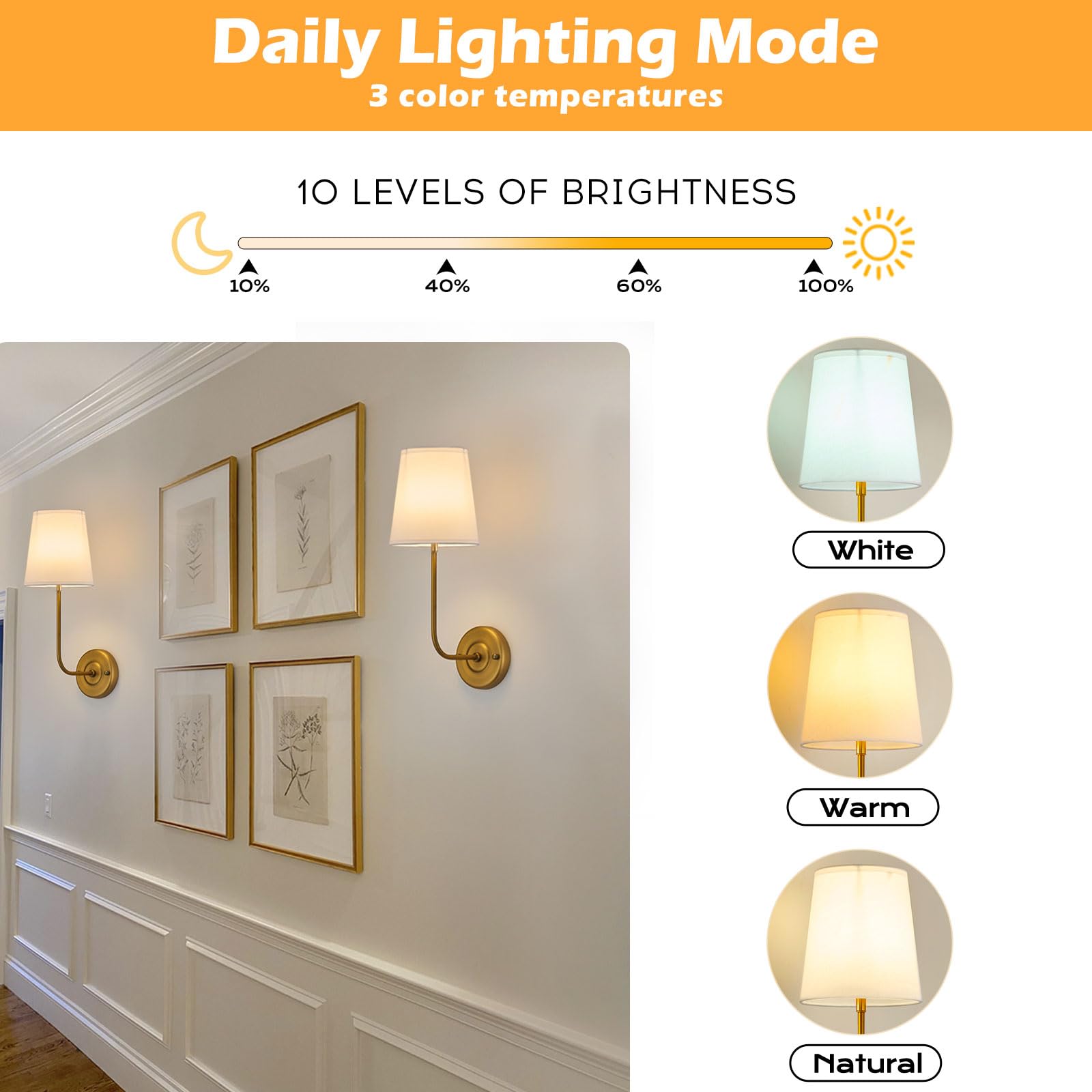 PASSICA DECOR Rechargeable Wall Sconces Set of 2, Antique Brass, Dimmable LED, 15 Colors, Remote Control, Model U102-02-DP