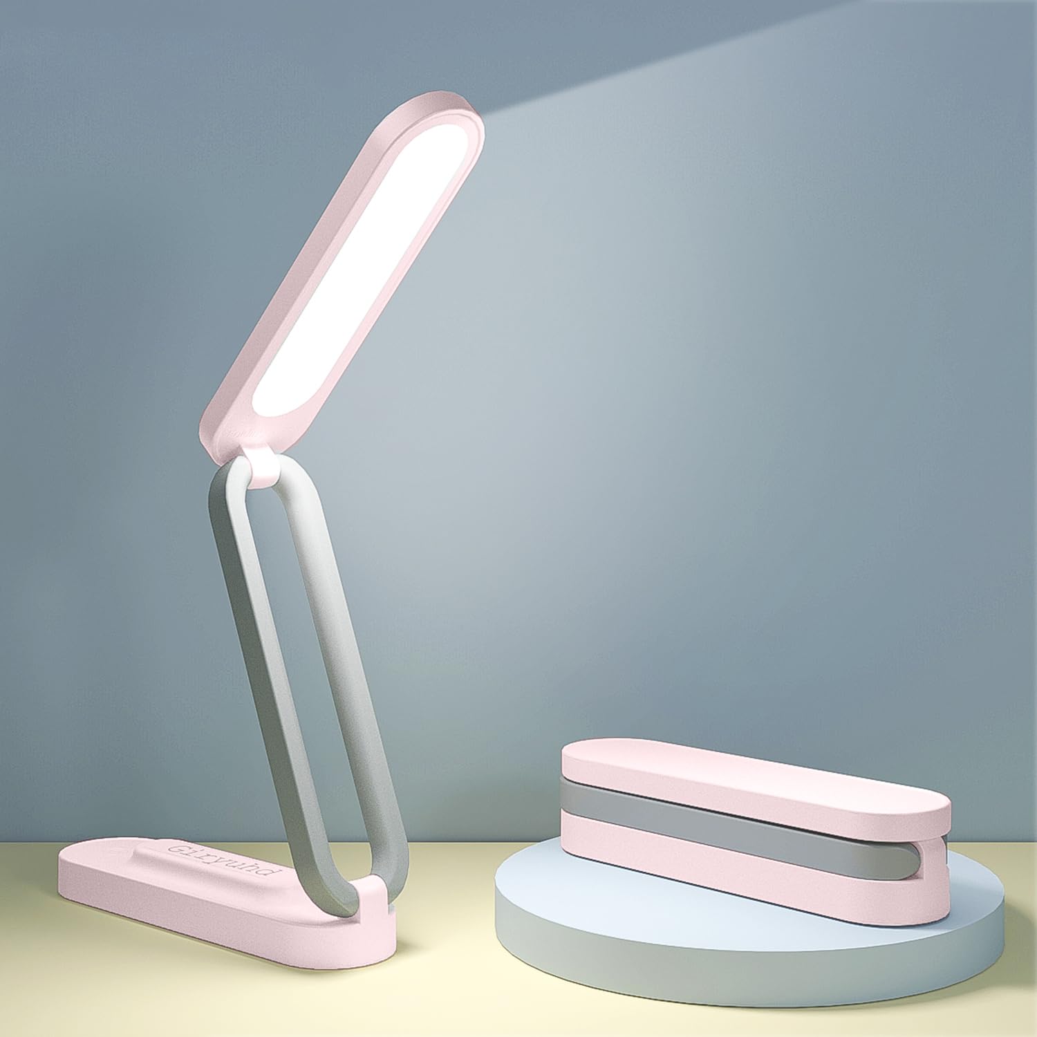 Giryuhd LED Desk Lamp - Rechargeable, Foldable, Portable, 3 Brightness Levels, Pink, Model A211, ABS Material