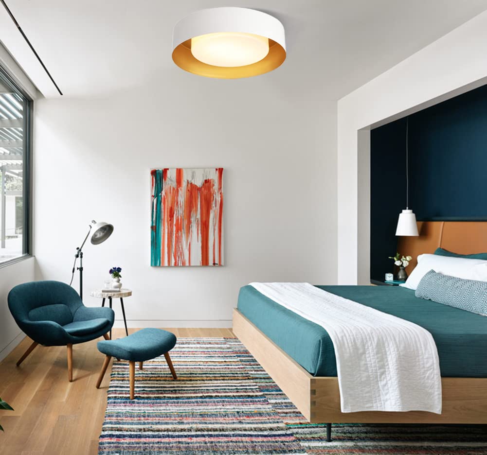 Mivenda Modern Flush Mount Ceiling Light Minimalist Close To Ceiling Lighting Fixture White And Gold Flush Mount Light Fixture Forbedroom Entry  Hallway Balcony  Bathroom (16.5)