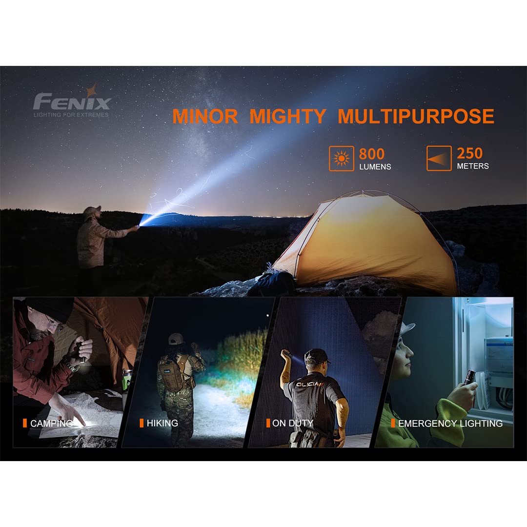 Fenix PD25R EDC Flashlight, 800 Lumen, USB-C Rechargeable, Dual Switch, Aluminum, Pocket Size, Black