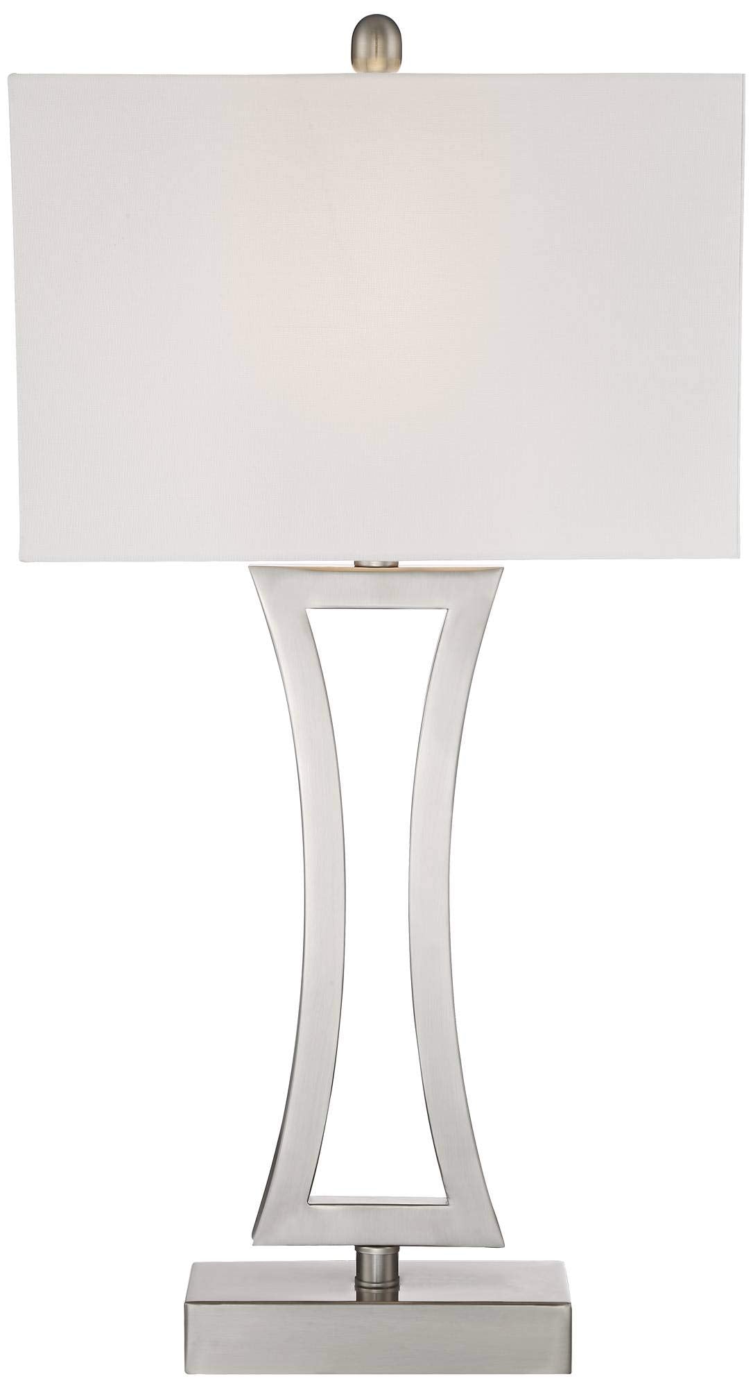 360 Lighting Roxie 31 Tall Table Lamps Set Of 2, Brushed Nickel Metal, Off White Fabric Shade For Bedroom, Living Room, Home Office