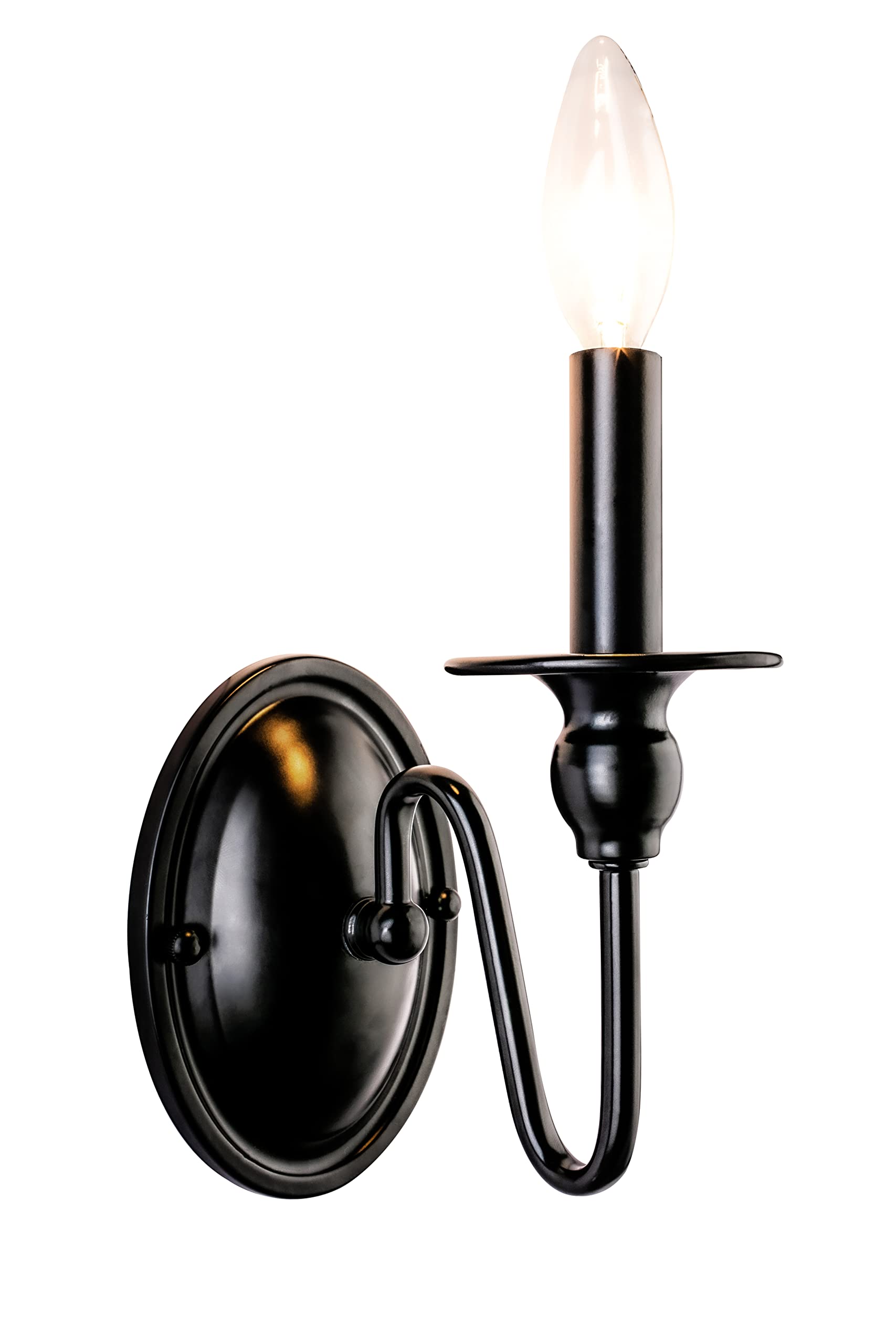 Aspen Creative 62710-01-1, 1 Light Indoor Wall Fixture, 4-1/4 W x 7-5/8 H x 6-1/4 E, Matte Black Finish, Bulb Not Included