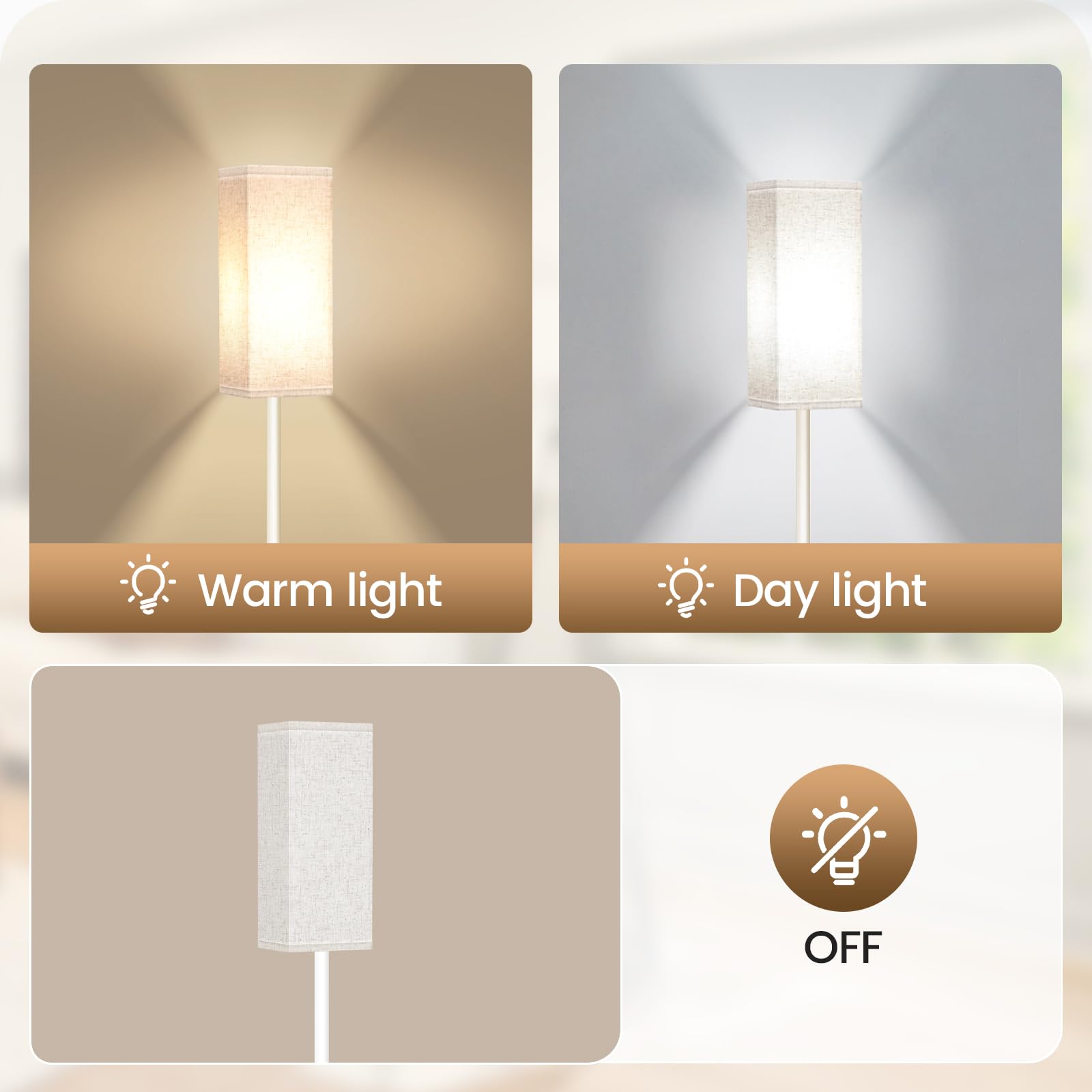 GOEBLESON Floor Lamp, Modern Pole Lamp with Foot Switch, ETL Listed, Metal, White and Beige, Model WE07LD05