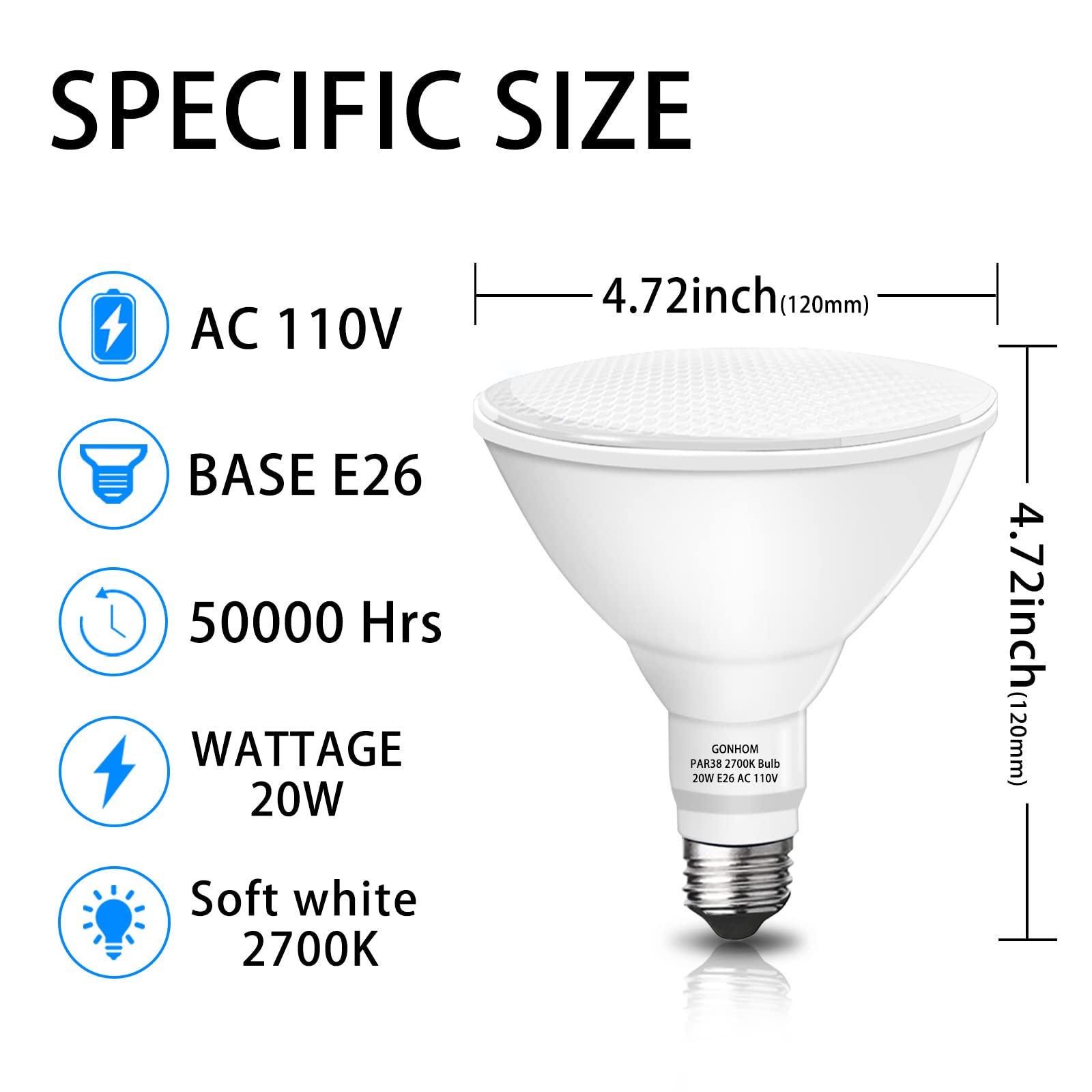 Gonhom Par38 LED Flood Light Bulb 2 Pack, 20W Equivalent, Soft White 2700K, E26 Base, 1800LM for Outdoor Use