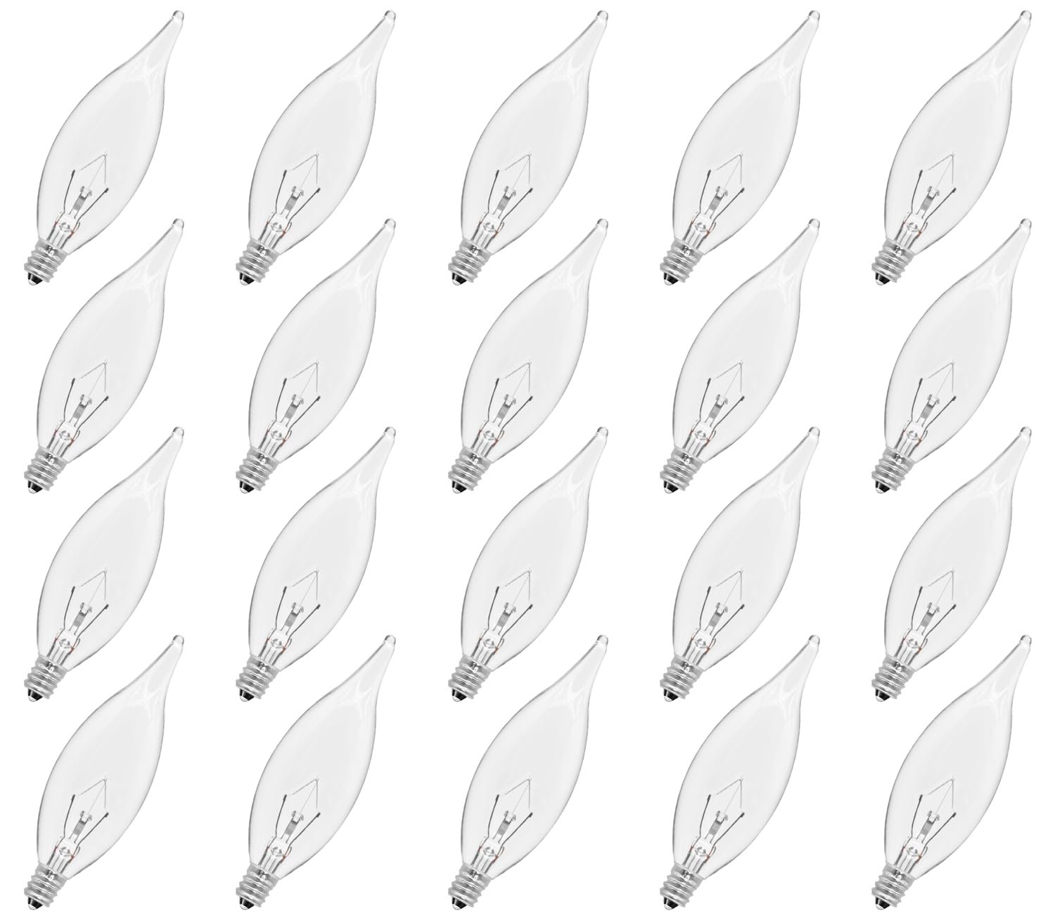 CYLYT 20-Pack E12 Candle Light Bulbs 40W Warm White 2500K, 380 Lumen Dimmable Chandelier Light Bulbs for Ceiling Fan, Pendants or Outdoor, CA10 Clear Candelabra Base Bulbs