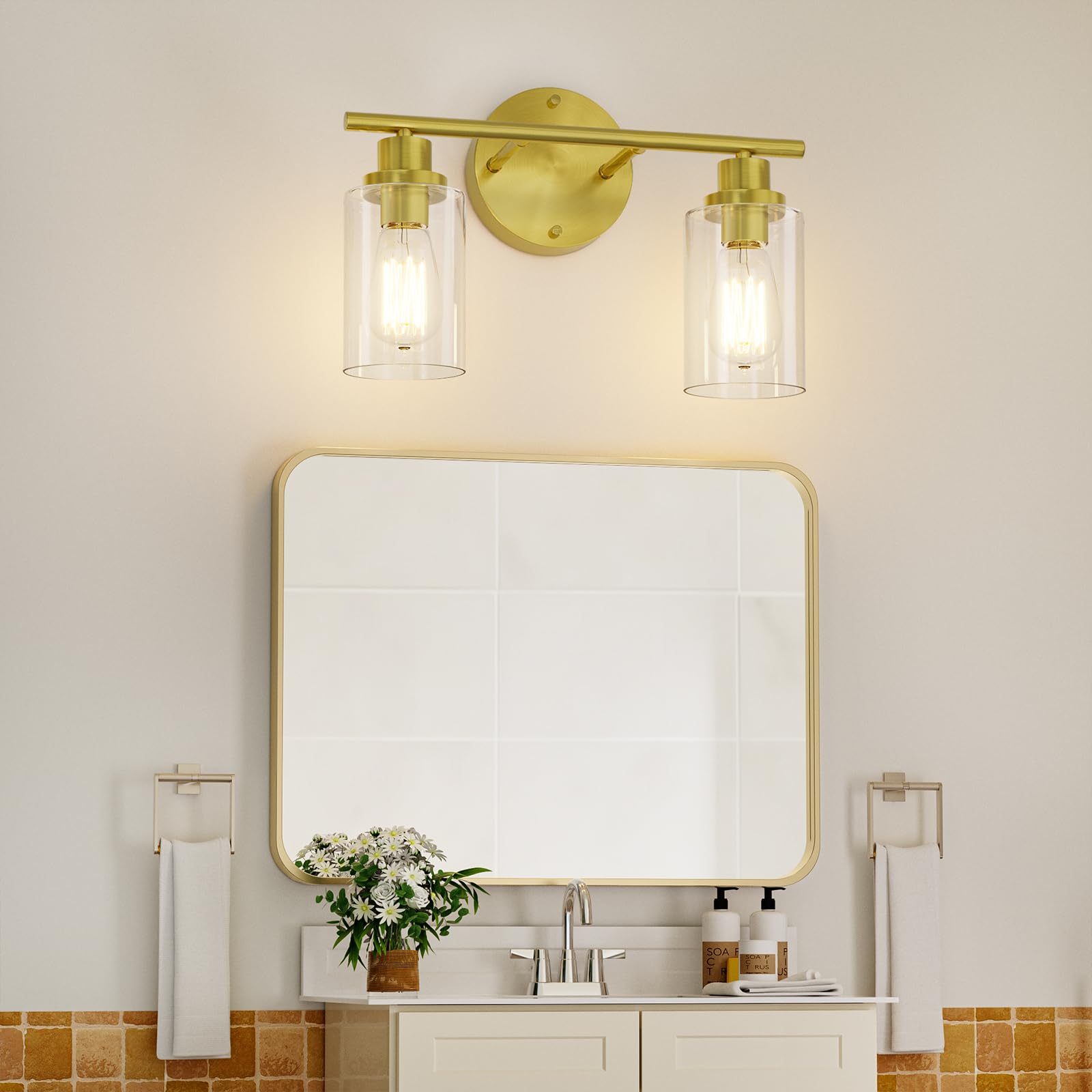 GORDNWE Bathroom Vanity Light Fixtures 2-Light Brushed Gold Metal J0019