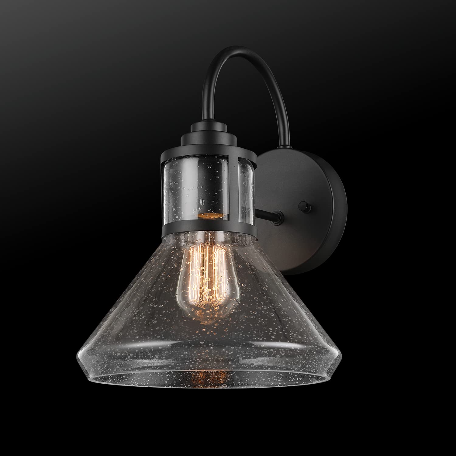 GLOBE Electric Torrent 1-Light Outdoor Wall Sconce, Black, Seeded Glass Shade, Model 44661, 60W Vintage Edison Bulb Included
