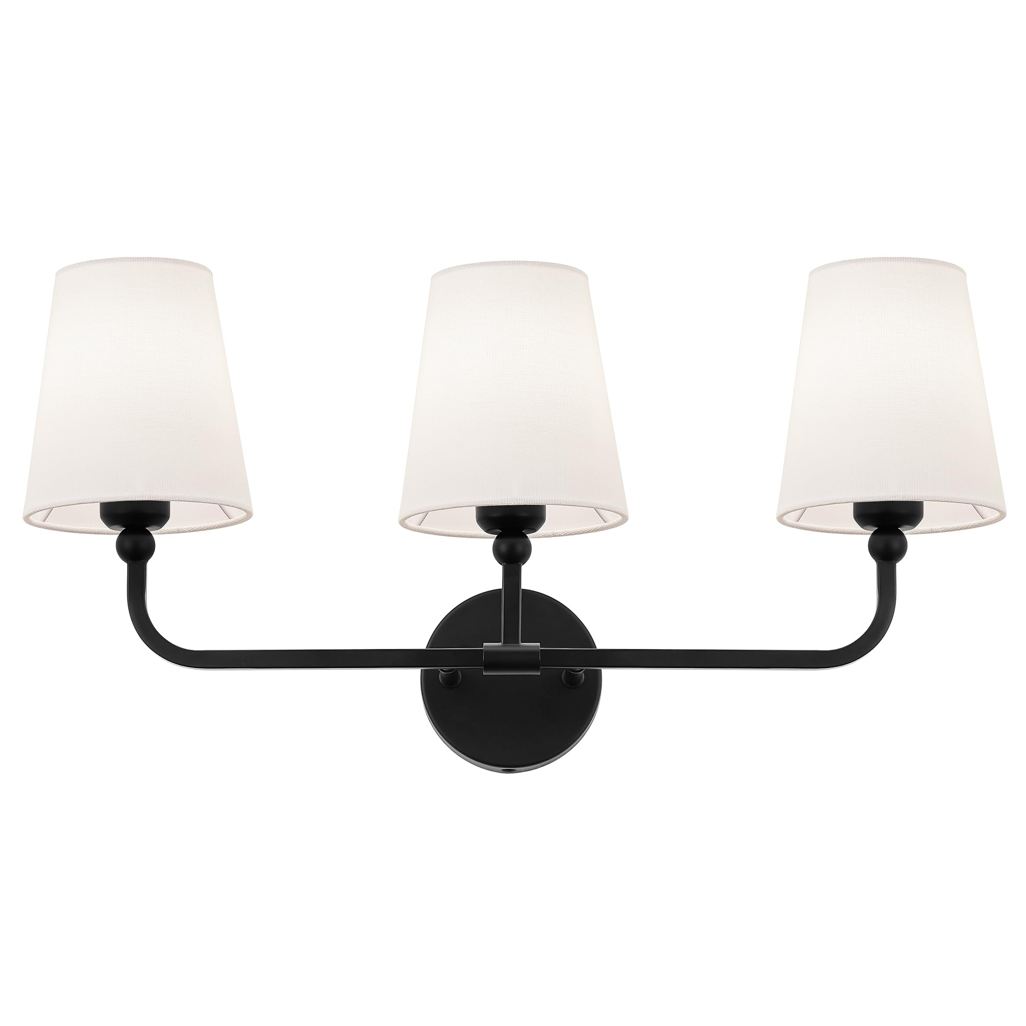 Metwet Bathroom Light Fixtures, Matte Black Vanity Lights With Flared White Fabric Shade, 3 Light Wall Sconce, Modern Sconces Wa