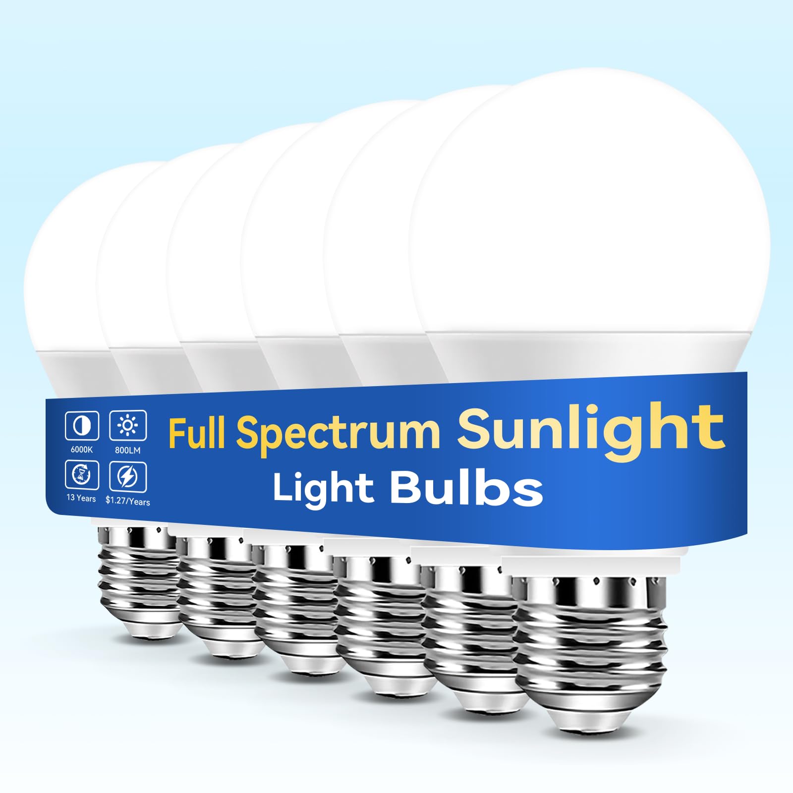Neporal Full Spectrum Light Bulb, 6000K Uv-Free Daylight Sunlight Light Bulbs, 9W (60W Equivalent) Led Cri 90, Flicker-Free, 30,