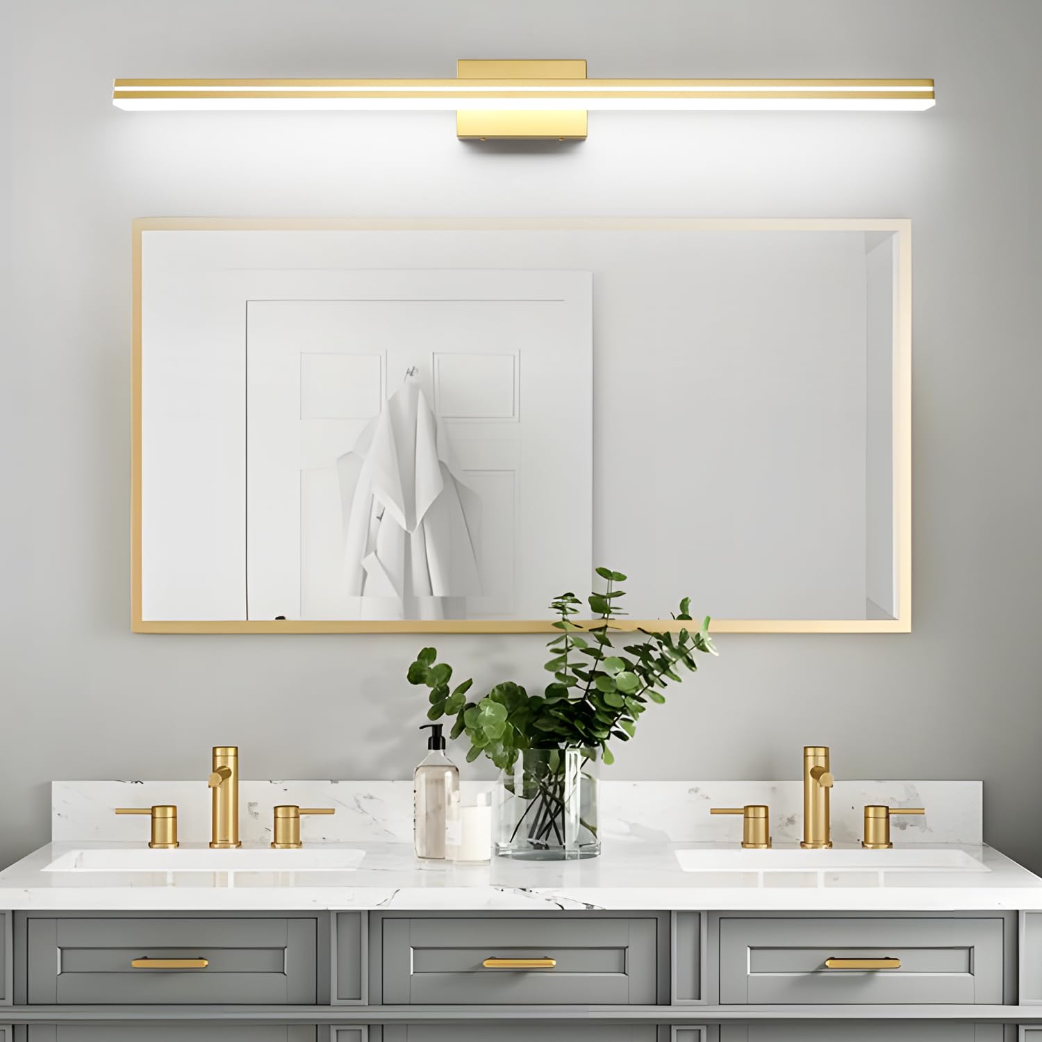 SineRise 48-Inch LED Bathroom Vanity Light Bar, Gold Stainless Steel, Cool White 6000K Wall Lighting Fixture Over Mirror
