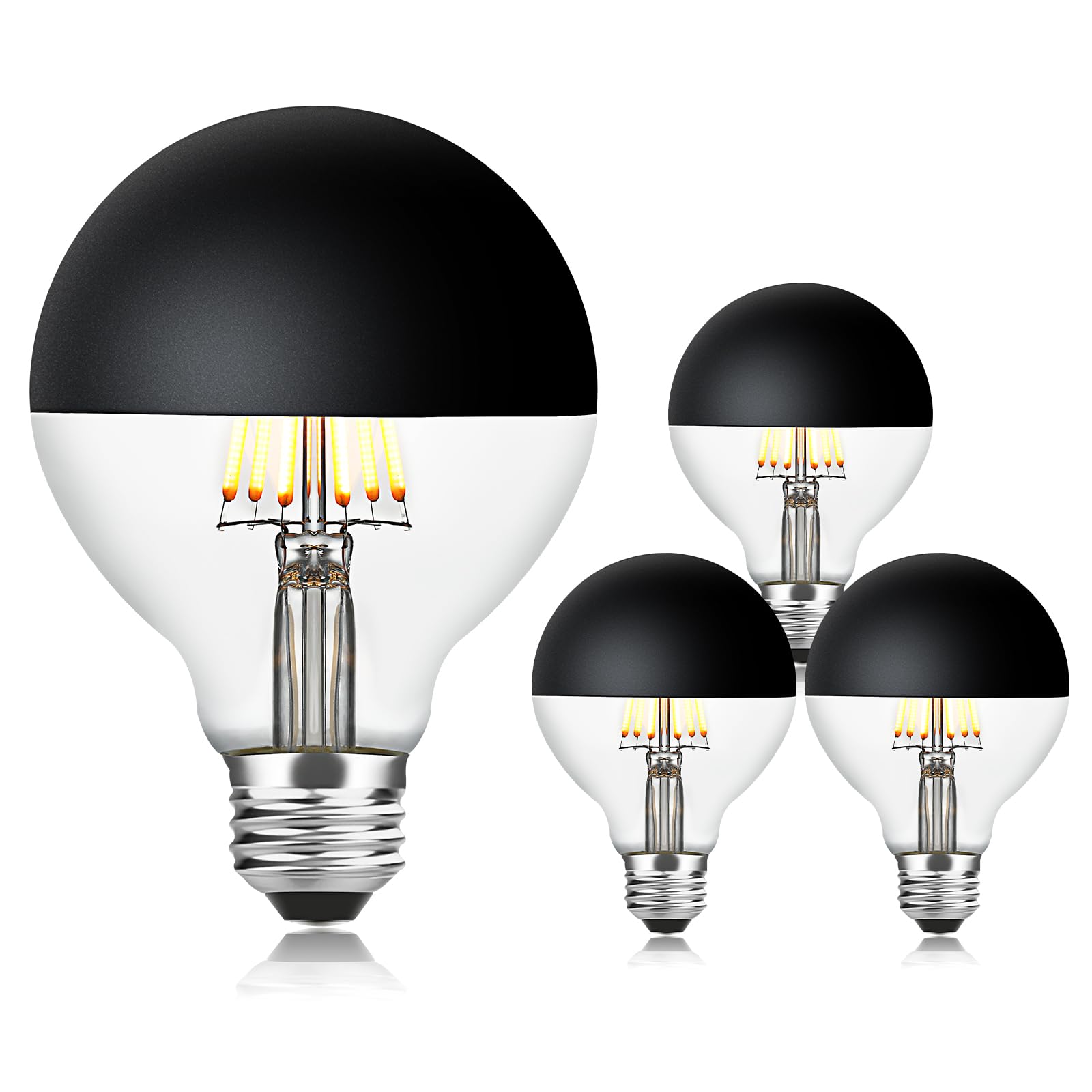 Omed G80 2200K Warm White Anti Glare Half Black Chrome Led Light Bulbs, E26 Dimmable Globe Dipped Edison Bulbs, 6 Watt 600 Lumen