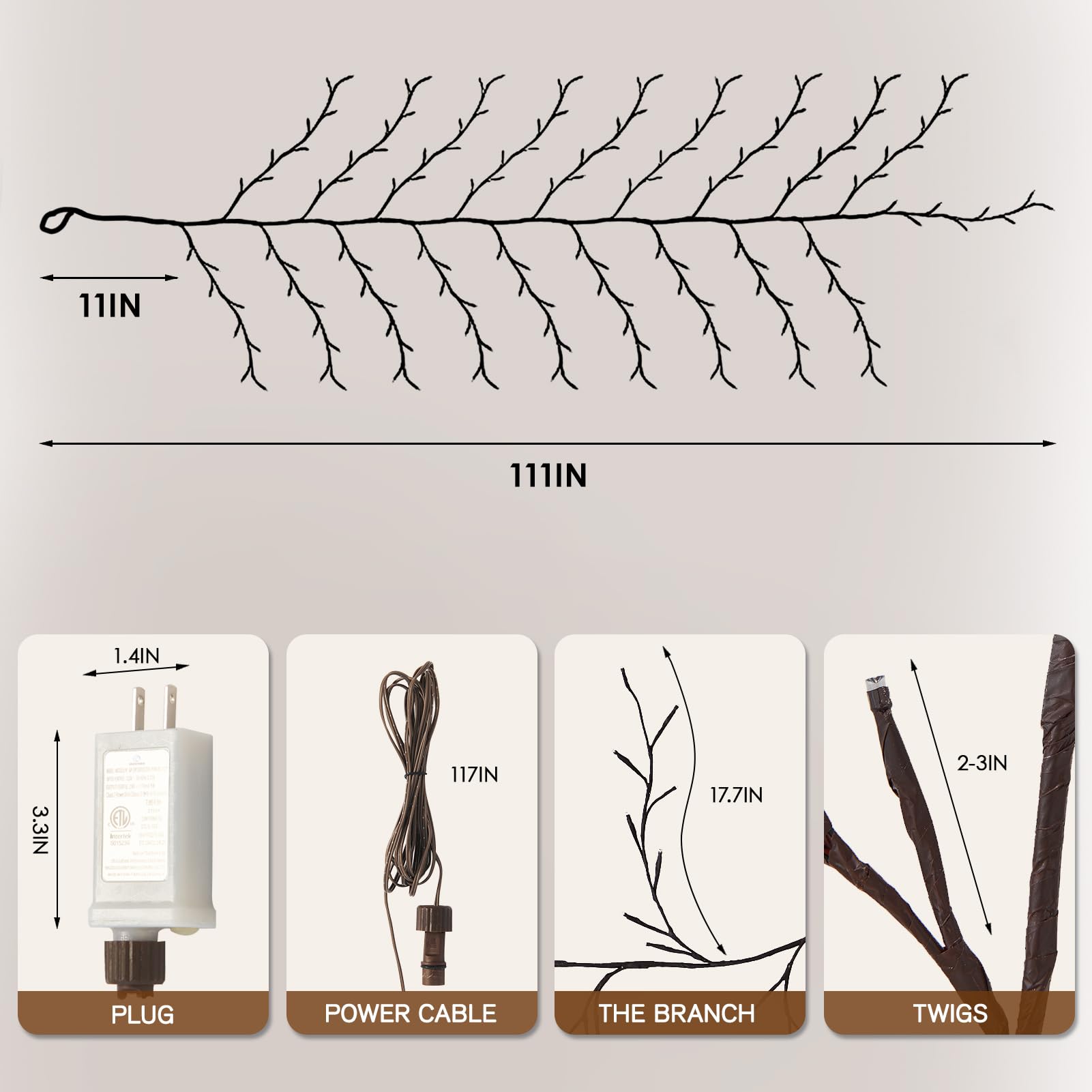 Bexdir 9.3ft Enchanted Willow Vine Lights, 160LED Indoor Decor, Brown, 8 Modes & Timer, Model 001