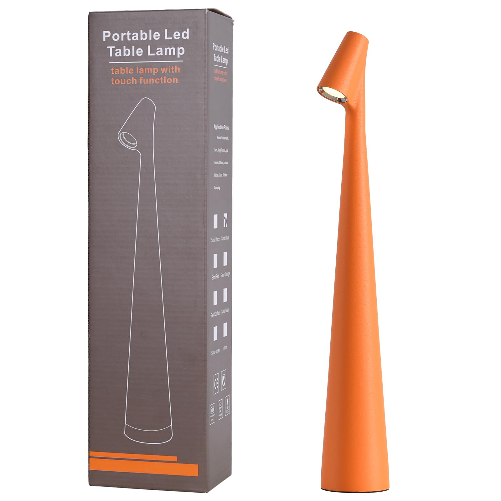 Hebangya Cordless Table Lamp, 3 Levels Brightness, Rechargeable, Aluminum, 1 Pack, Orange