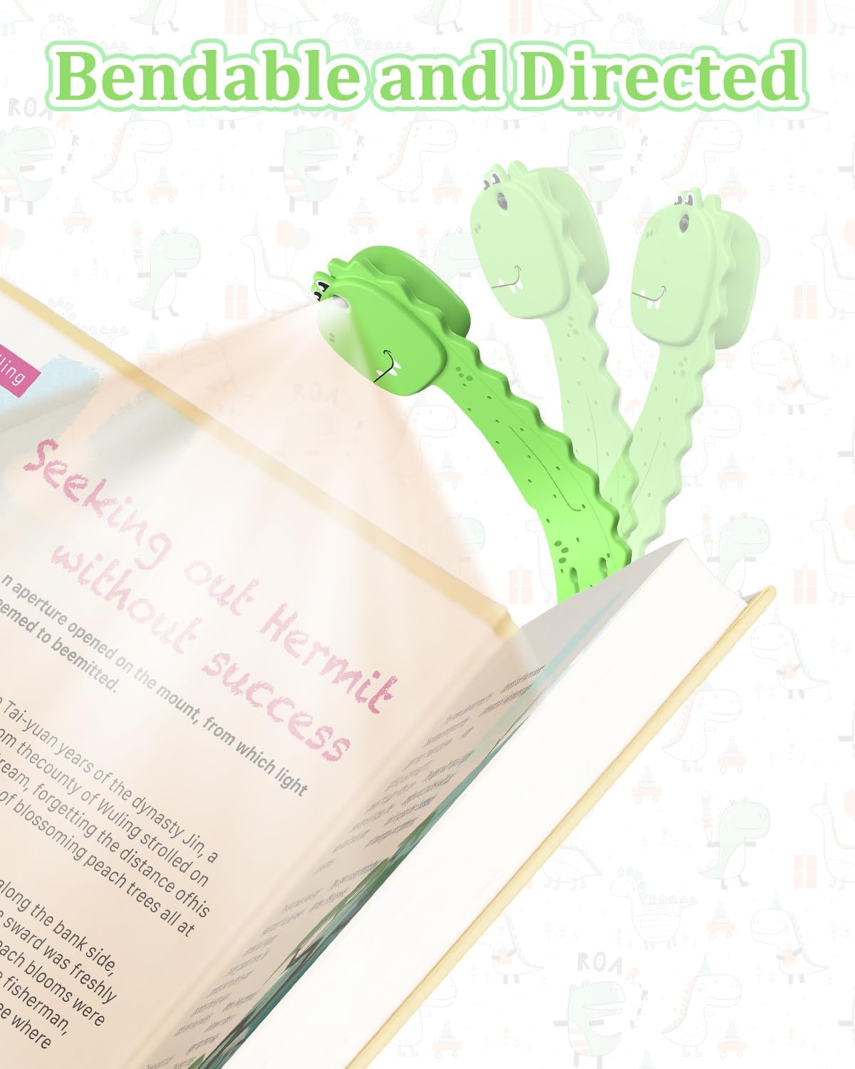 EastPin Dinosaur Book Light for Kids, Green, Model BMC-BL-DNS3, Cute Bookmarks, Perfect Stocking Stuffer for Boys 3-8 Years Old