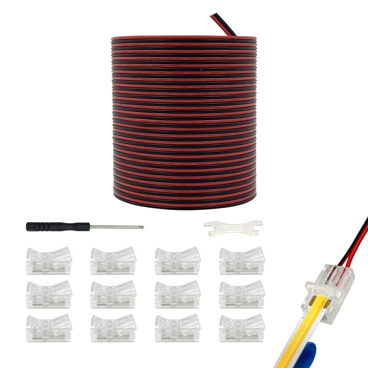 HAMRVL 10mm Cob Led Strip Light Connectors Strip to Wire Solderless Transparent Track Lighting kit Adapter Connection,with 6M/19