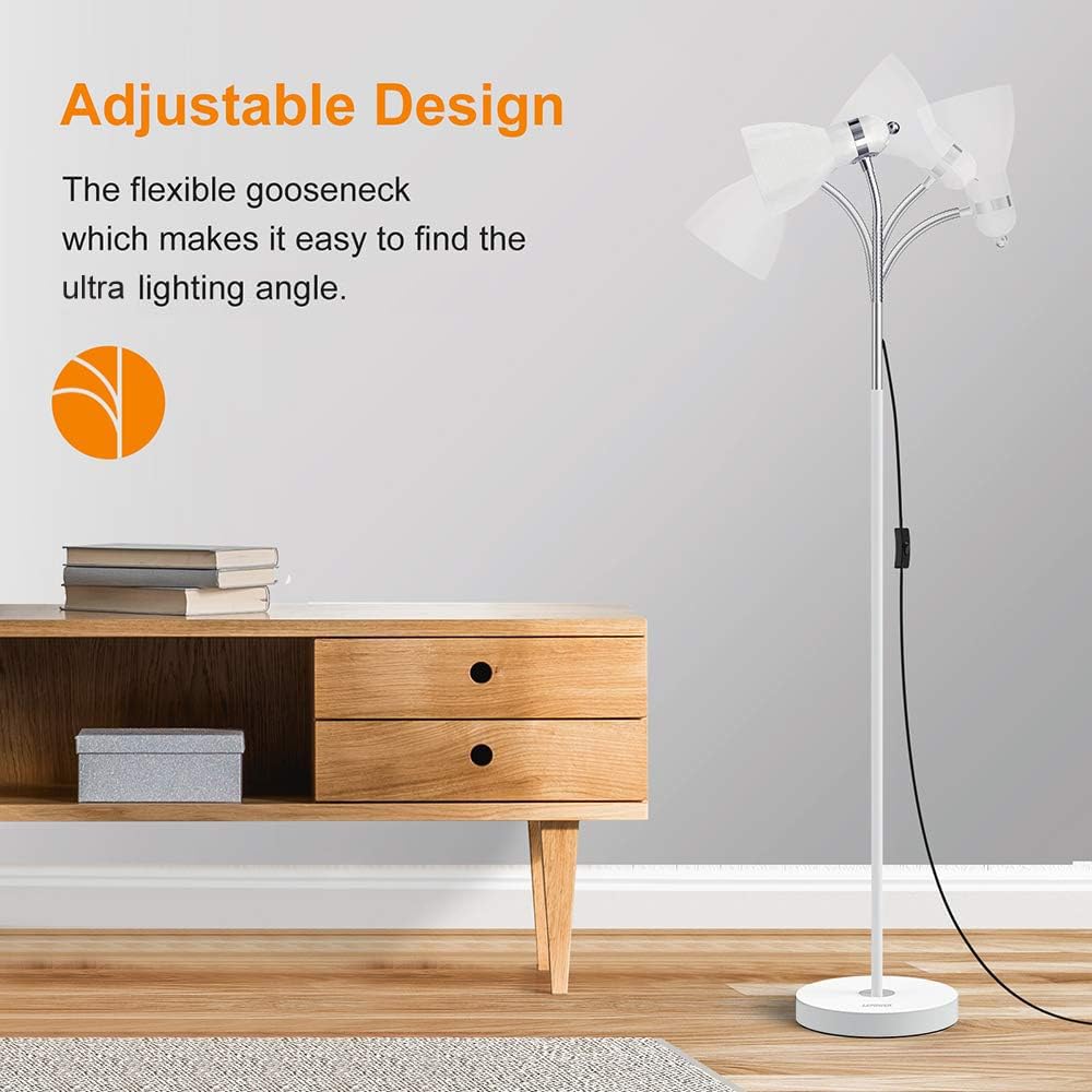 LEPOWER Adjustable Metal Floor Lamp, E26 Torchiere Light, White, Model UF2012 for Living Room, Bedroom, Office