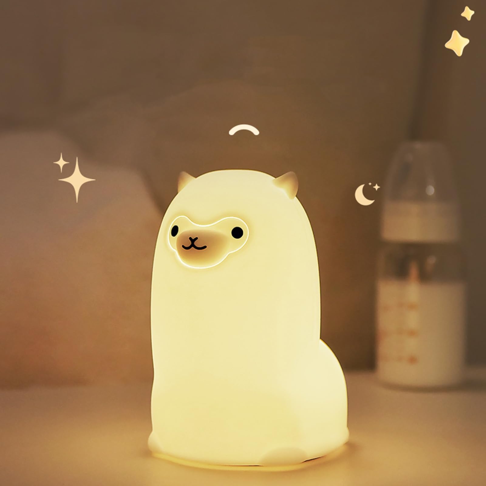Tremdwoto Alpaca Night Light for Kids,7 Color Baby Nightlight with Touch Control & 1H Timer, Battery Operated Soft Animal Night 