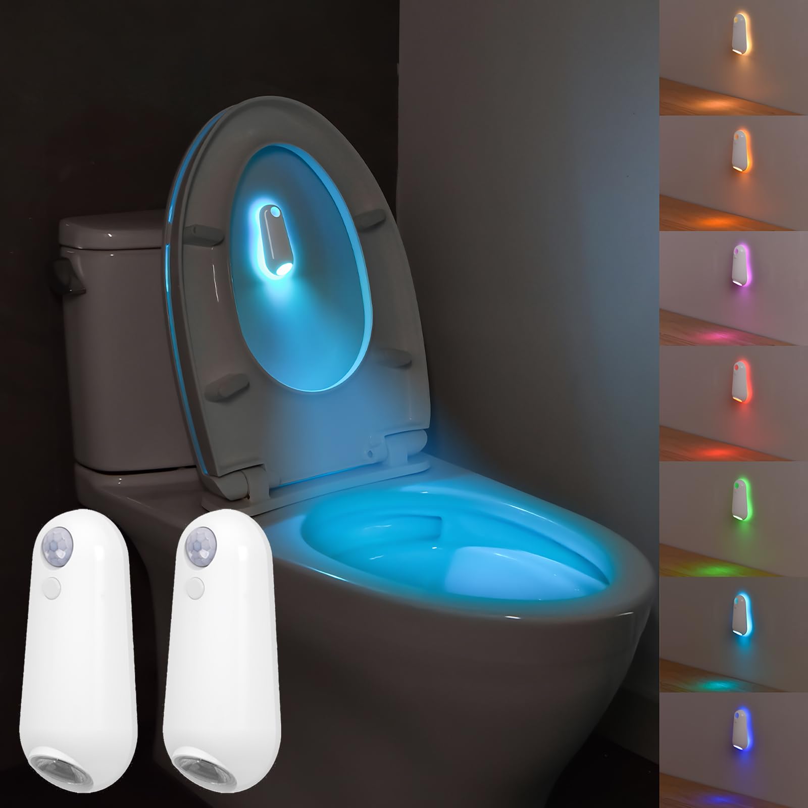 Toilet Light Motion Sensor  8 Colors Changing Rechargable Led Night Light With Star Projection Light  Toilet Bowl Night Light For Bathroom  Funny Gift For Family And Friends (2 Pcs)